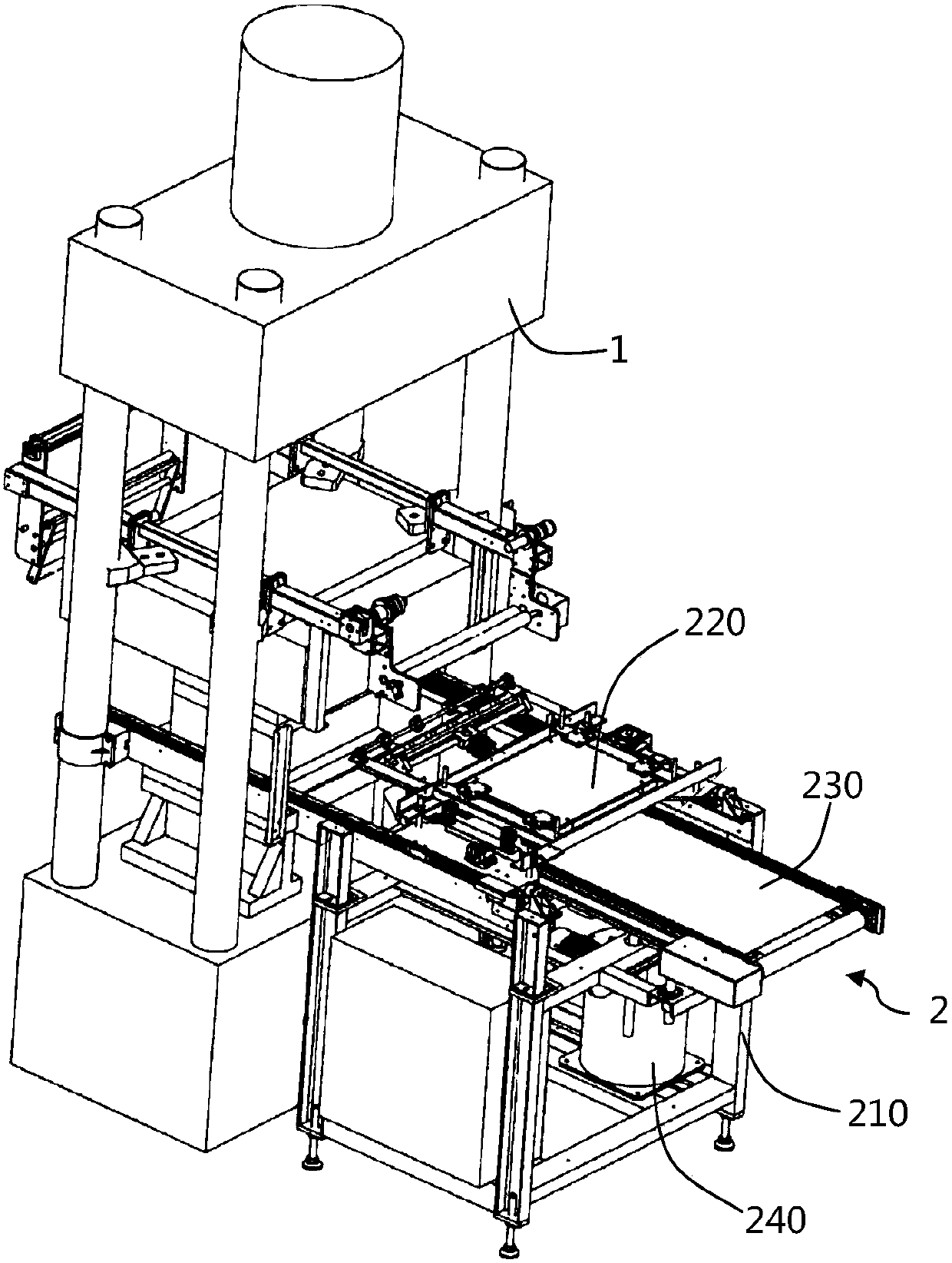 Automatic blank fetching equipment and method for magnetic material oil hydraulic machine