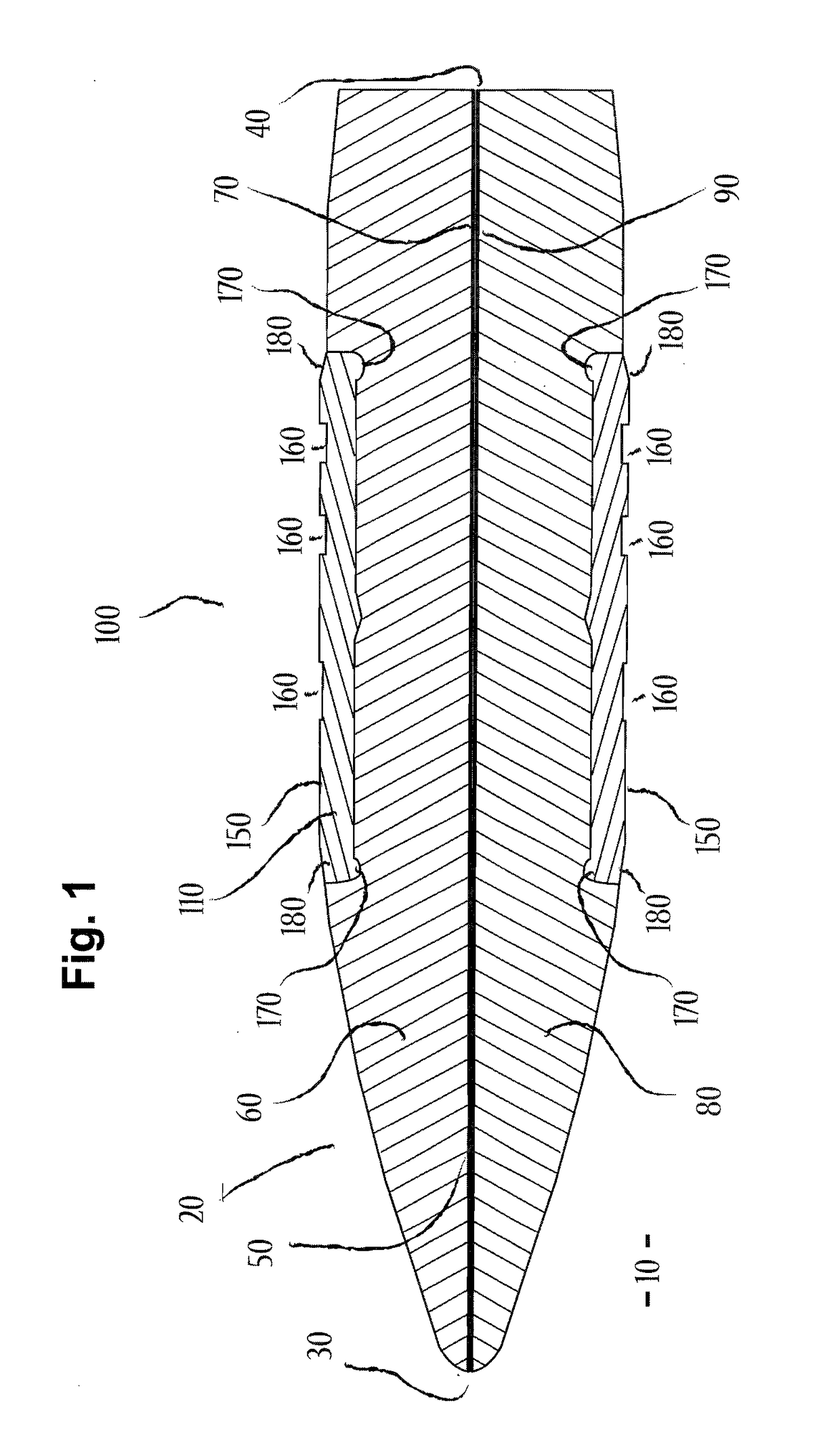 Longitudinally sectioned firearms projectiles