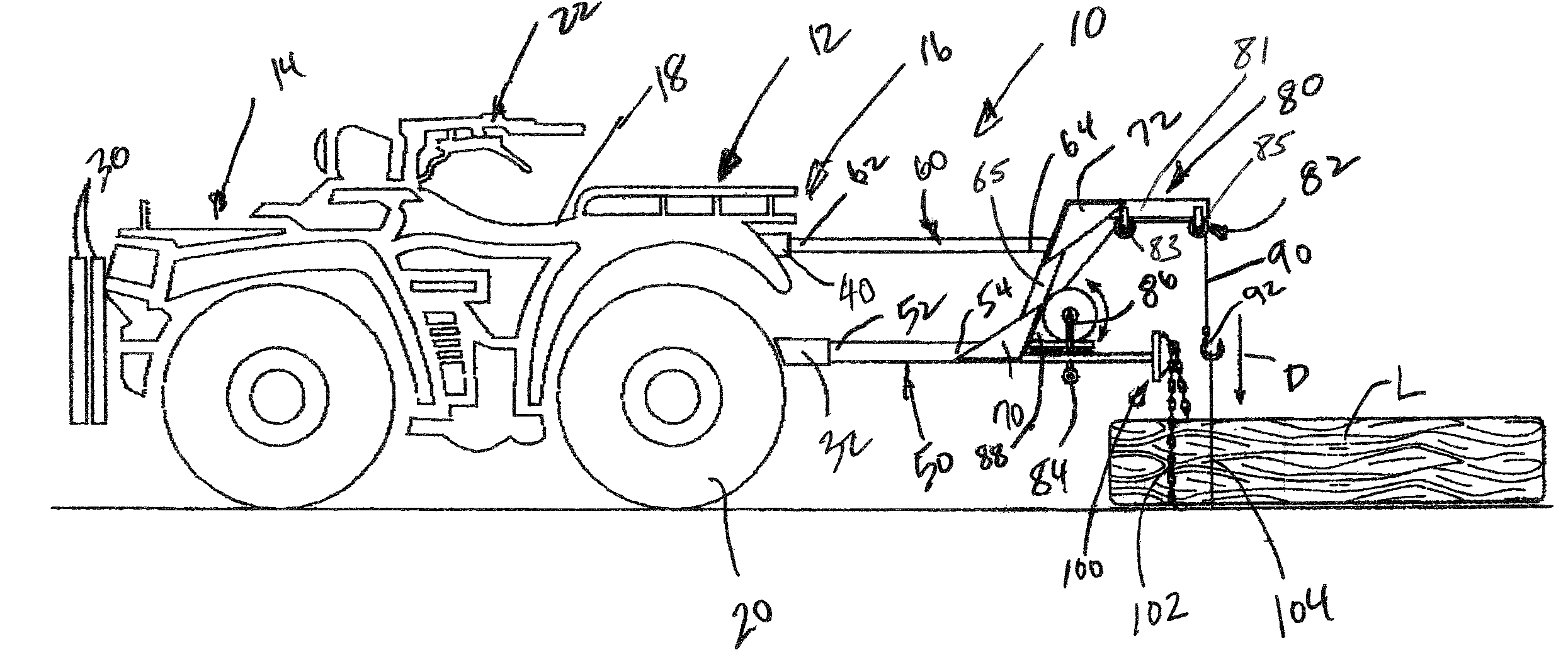 Portable log skidder for all terrain vehicle with hoist means