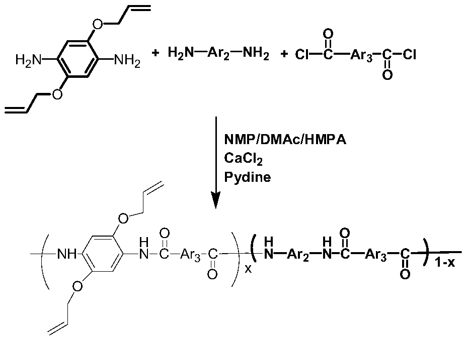 Novel polyamide polymer material based on 2,5-diallyloxy p-phenylenediamine monomer and preparation method of novel polyamide polymer material