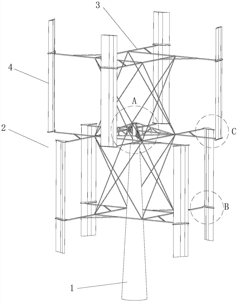 Vertical-axis wind turbine with flow collection blades and low gravity center