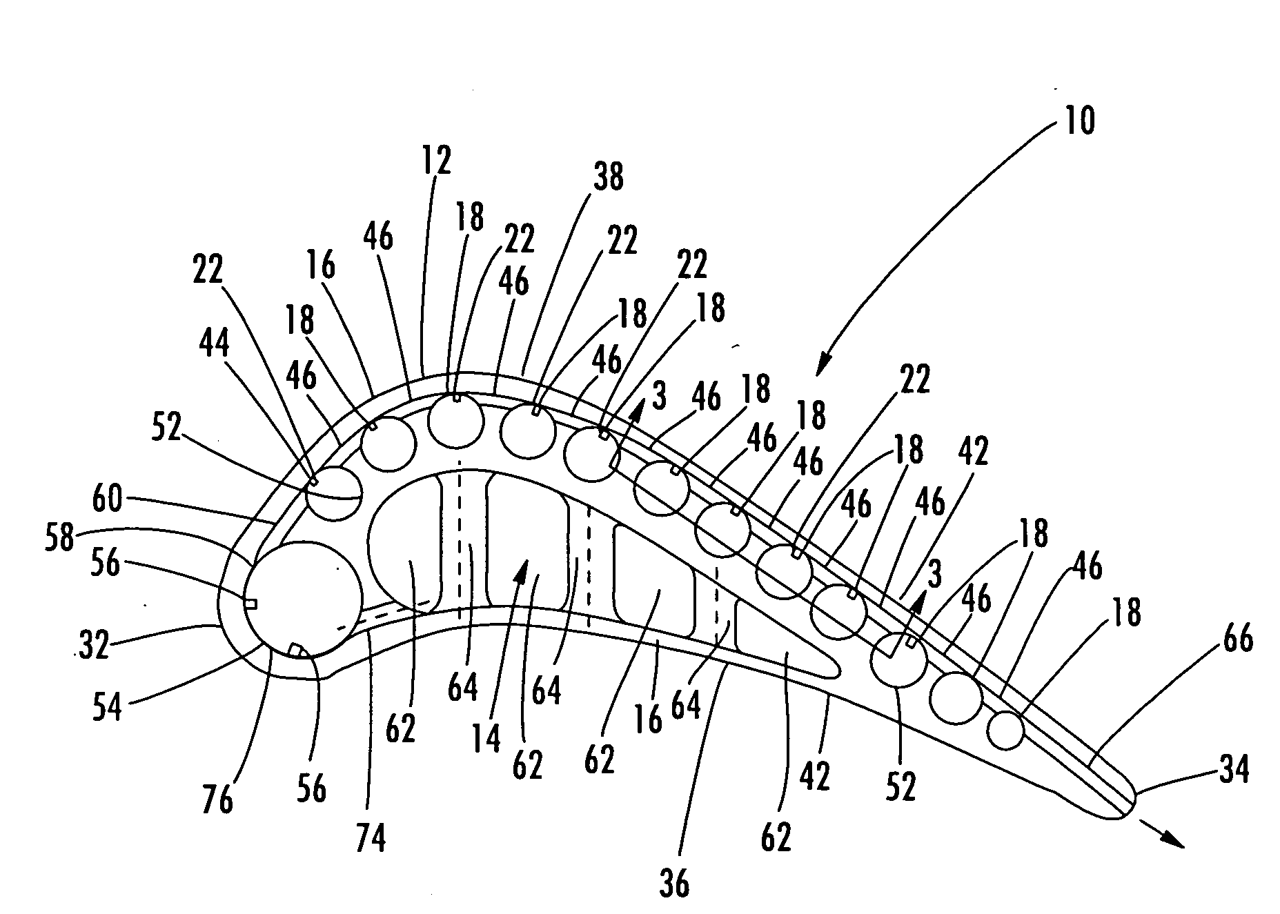 Turbine airfoil cooling system with near wall vortex cooling chambers