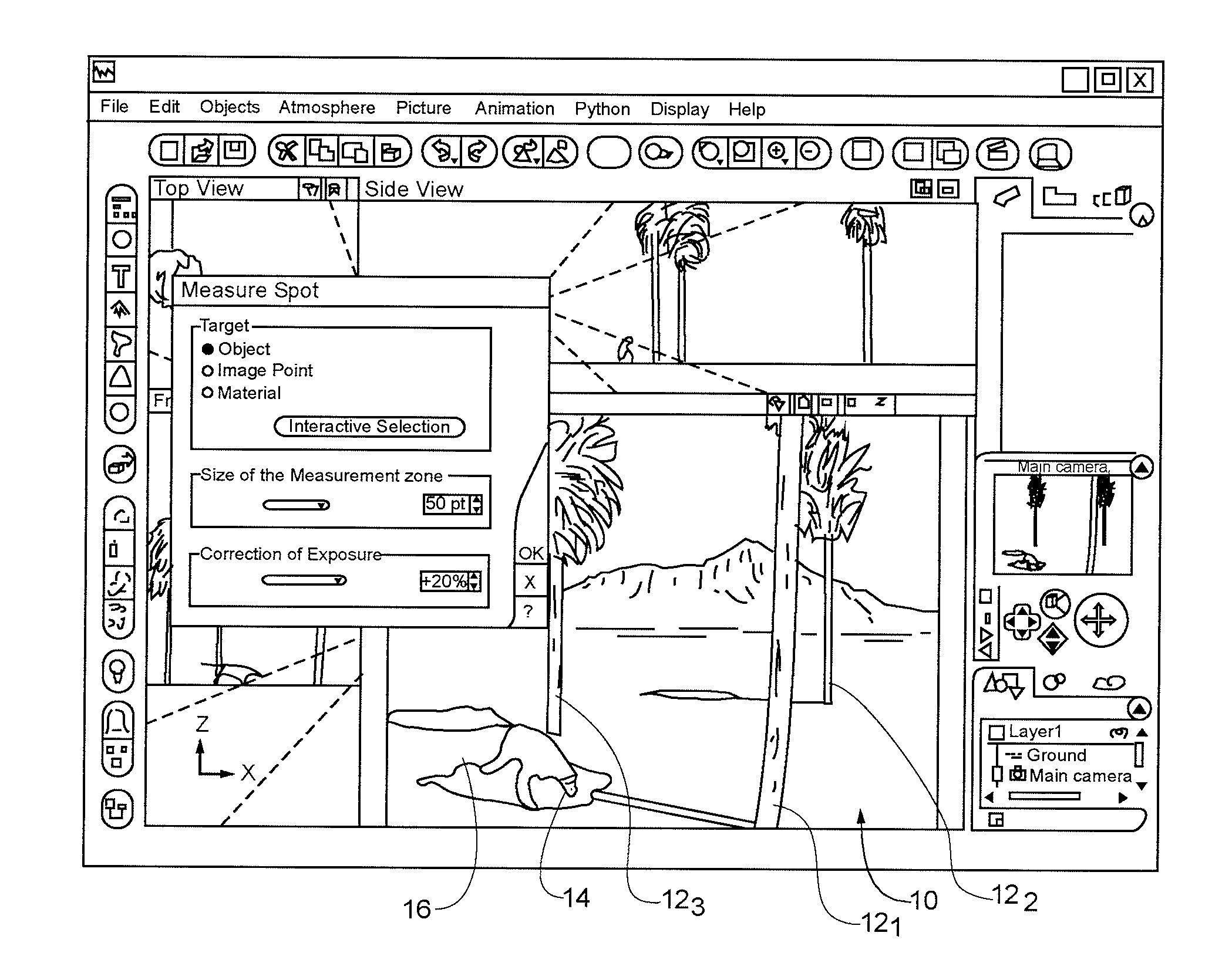 Method for producing three-dimensional views using a brightness control