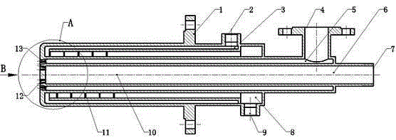 Water-cooled external mixing type pure oxygen gas burner for rotary iron-melting furnace