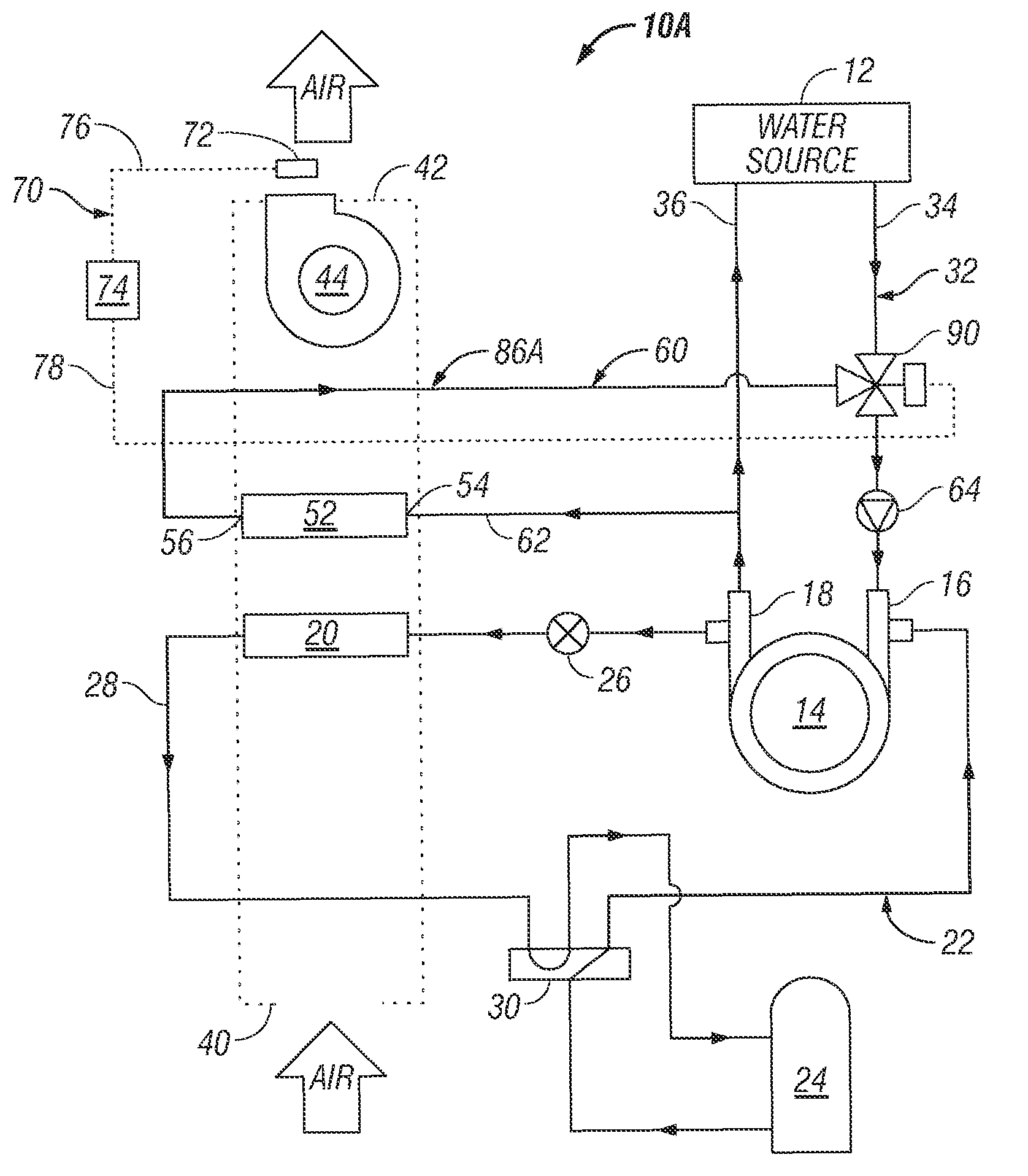 Water-cooled air conditioning system using condenser water regeneration for precise air reheat in dehumidifying mode