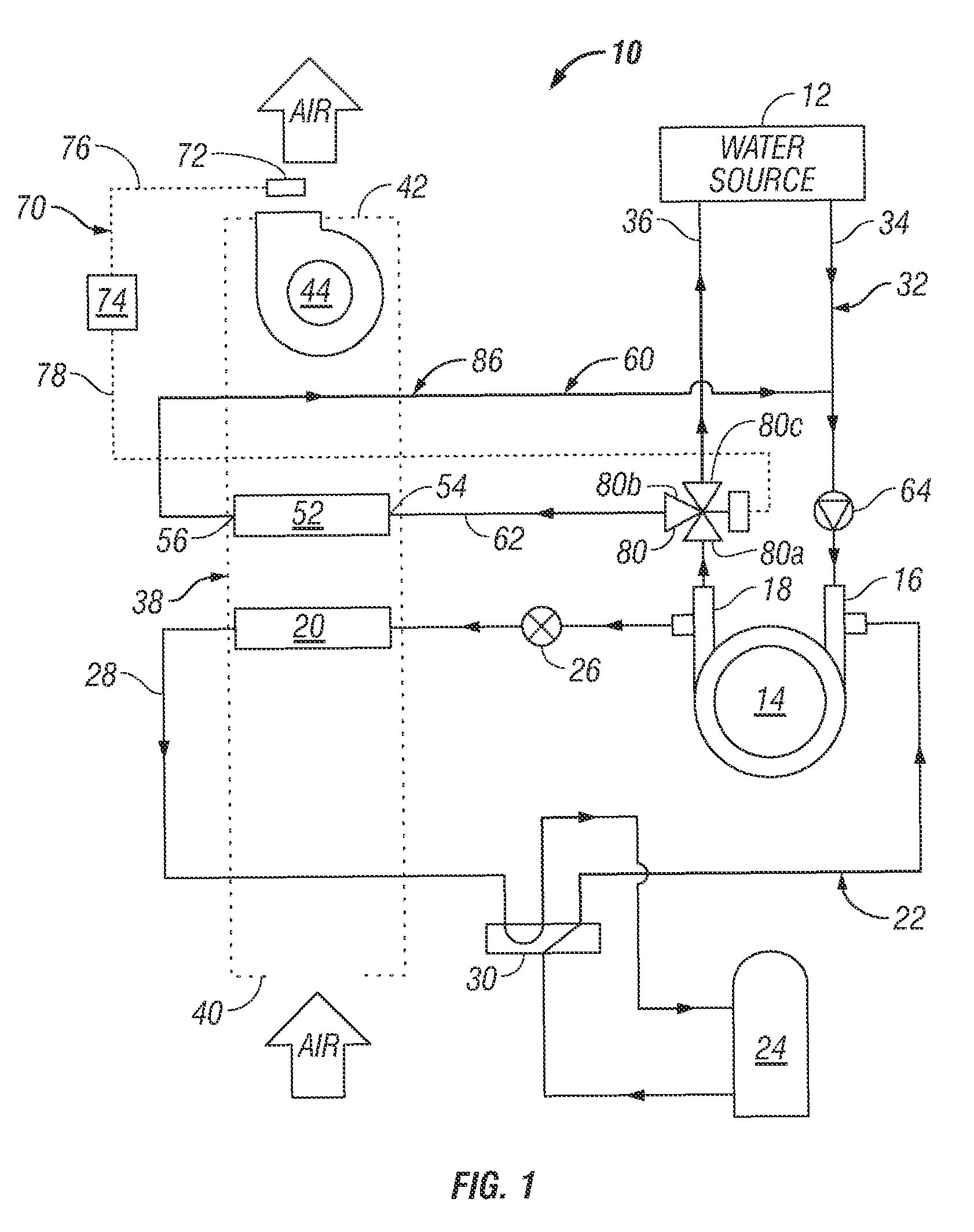 Water-cooled air conditioning system using condenser water regeneration for precise air reheat in dehumidifying mode