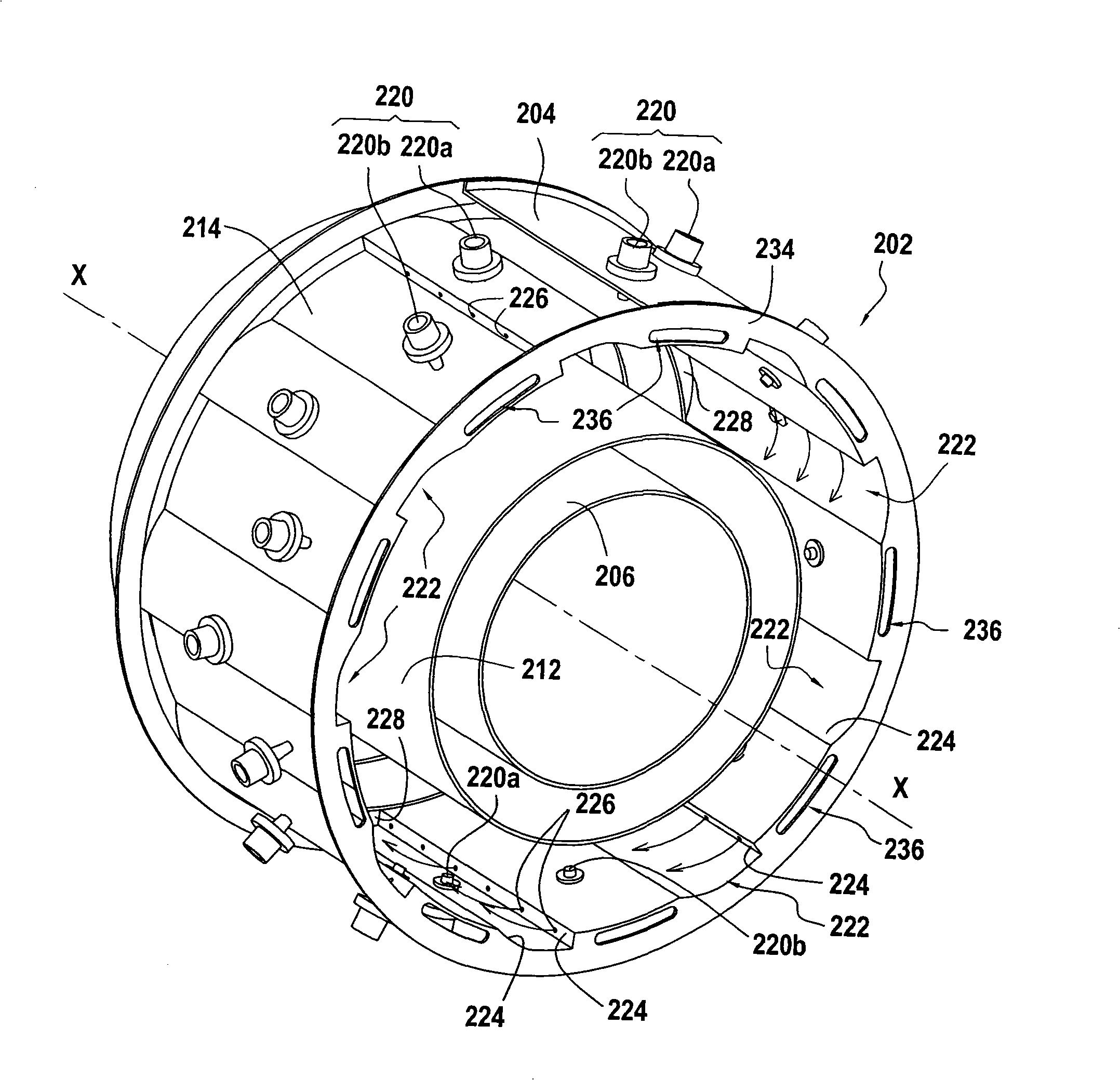 Turbomachine combustion chamber with helical air circulation