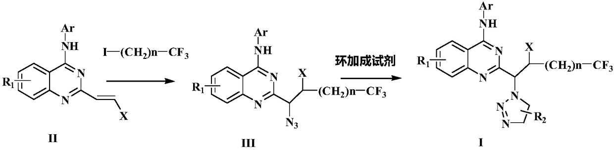 Preparation method of disubstituted quinazoline medicine compounds containing triazole parent nucleus