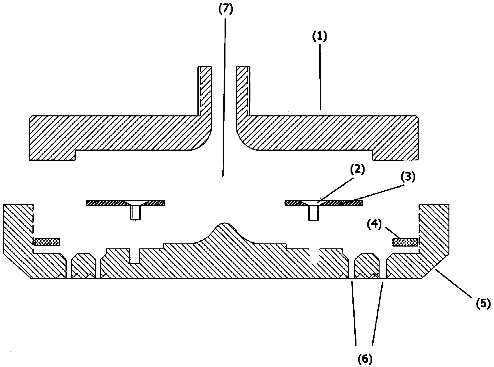 Multi-row dropping head device with pressure-dividing disc special for preparing big dropping pill of over 100mg