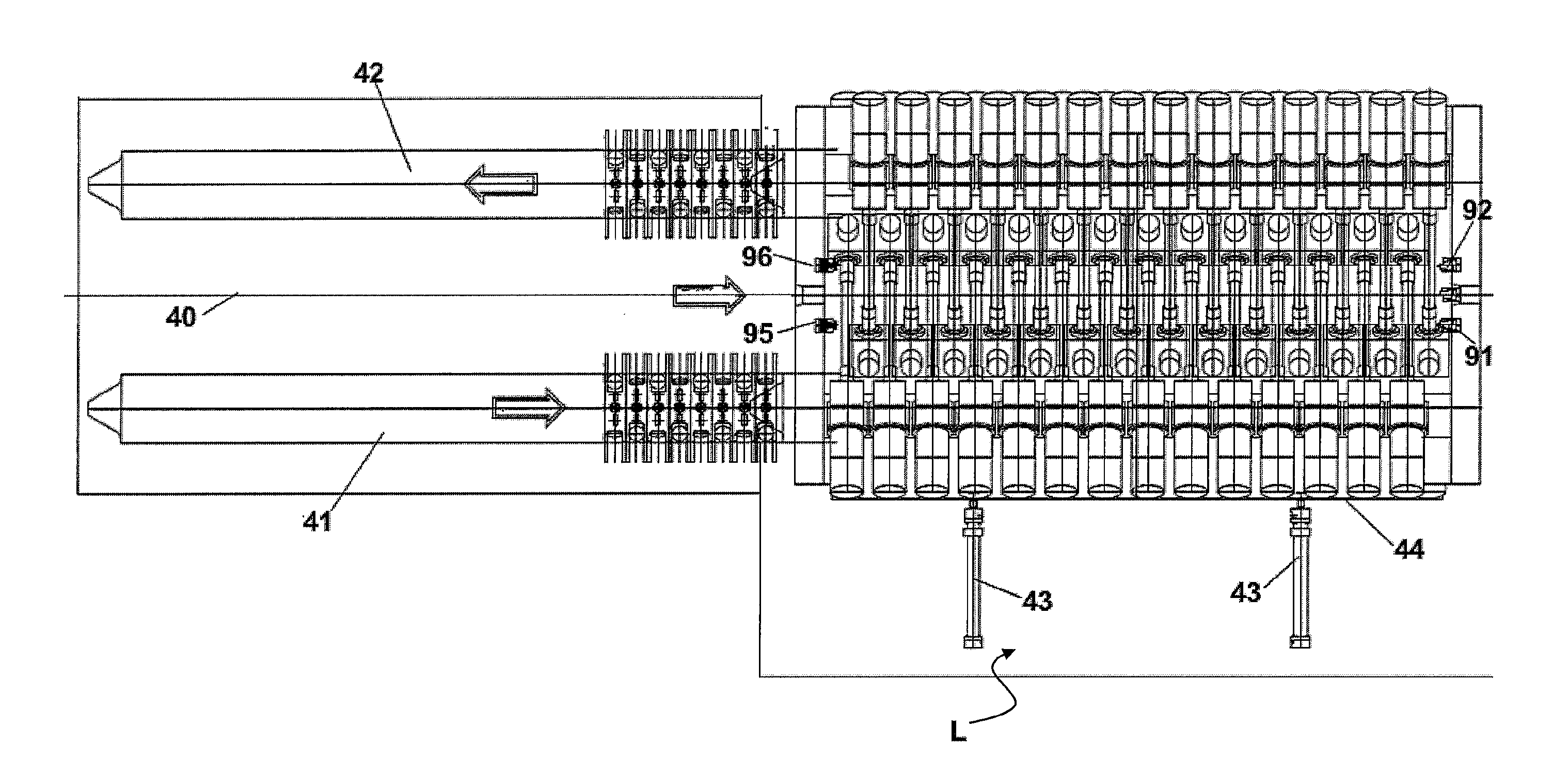 Multi-stand rolling mill of the longitudinal elongator kind for rod-shaped bodies, comprising four-rolls stands, and method for substituting the stands