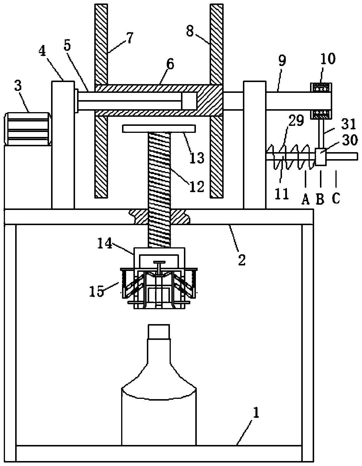 Bottle cap screwing device for filling food packaging and using method thereof