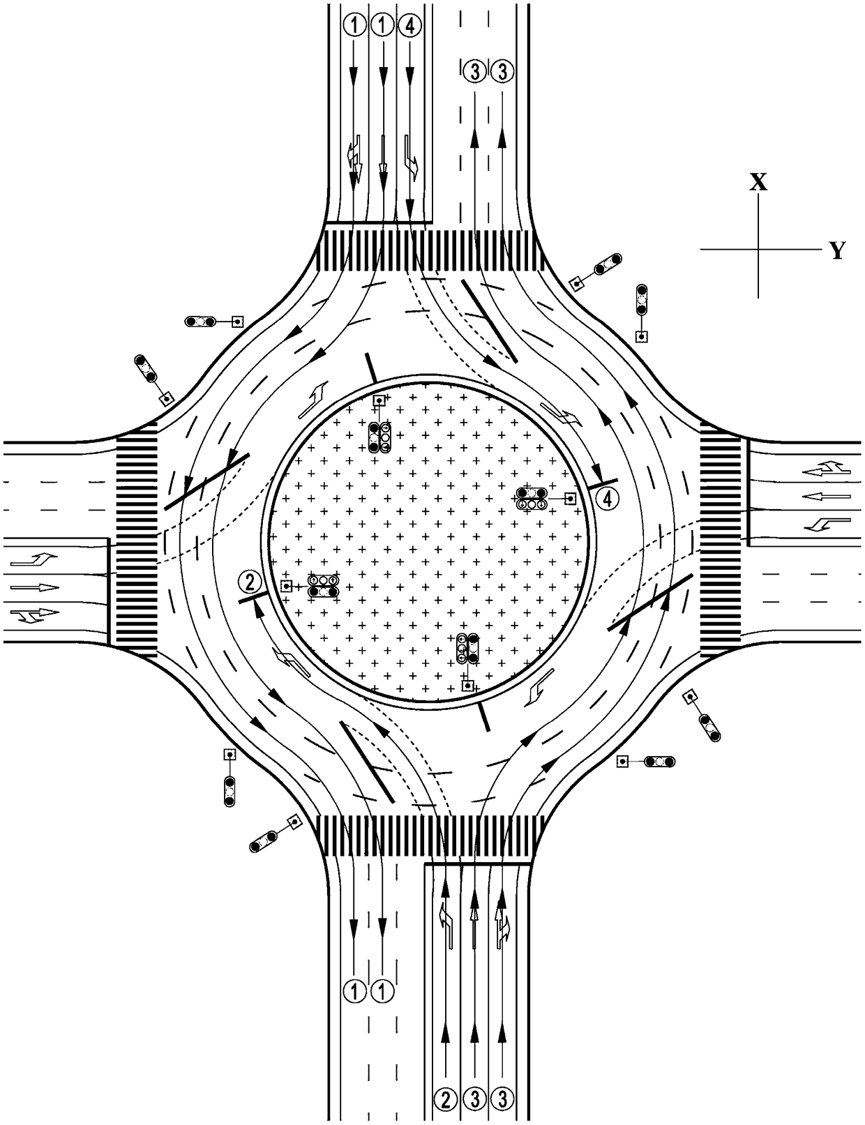 Vehicle passage system for roundabout, and passage control method thereof