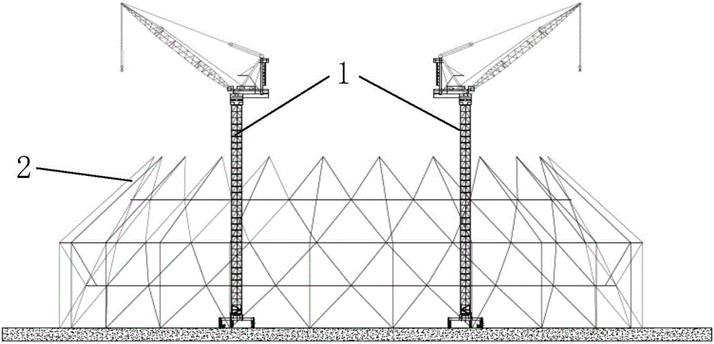 Tower crane construction method of large steel structural air cooling tower