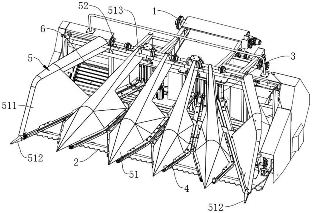 Five-row longitudinal ear picking type ear and stem harvesting corn harvester header