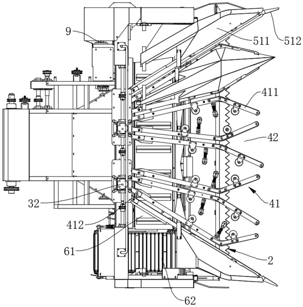 Five-row longitudinal ear picking type ear and stem harvesting corn harvester header