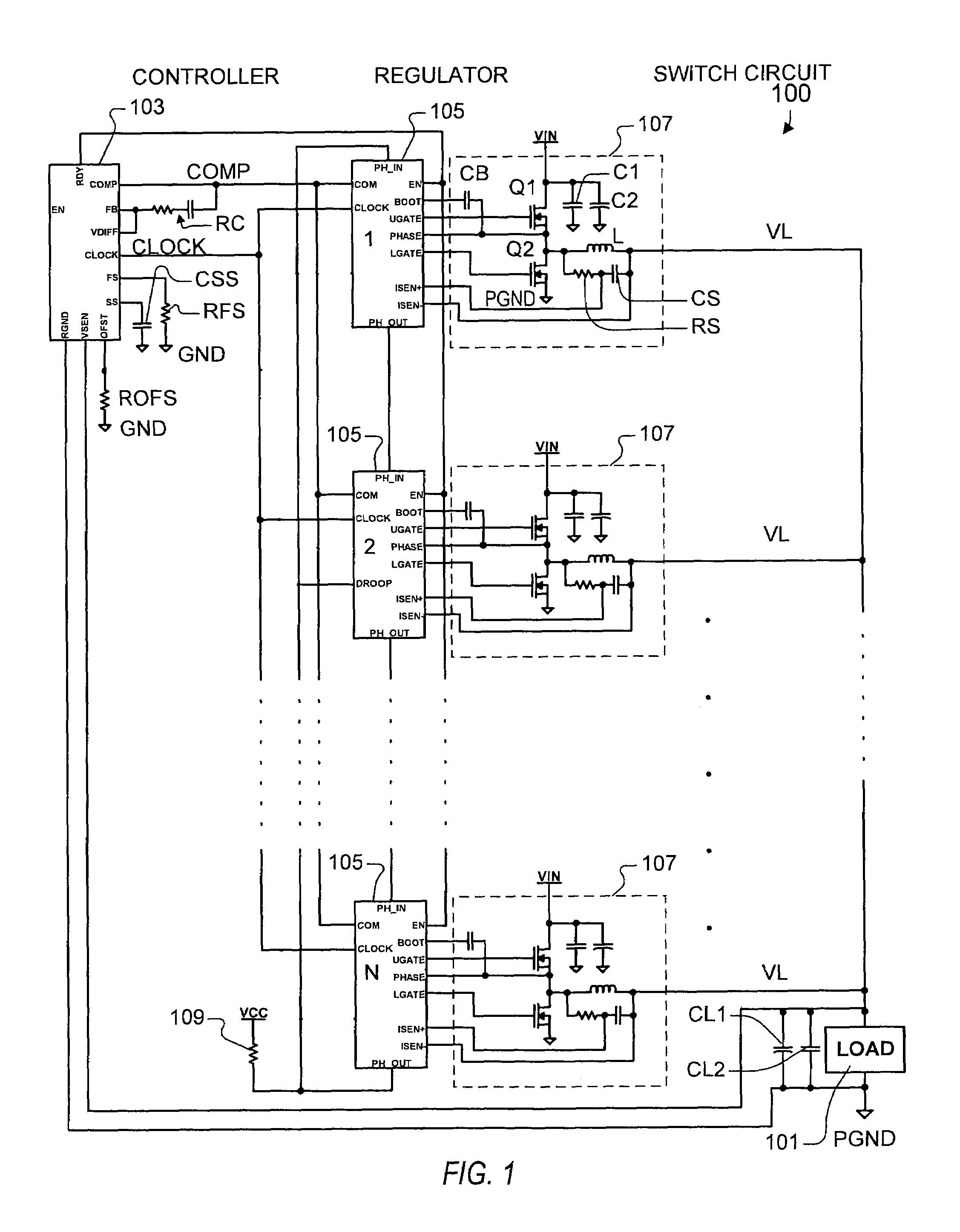 Clocked cascading current-mode regulator with high noise immunity and arbitrary phase count