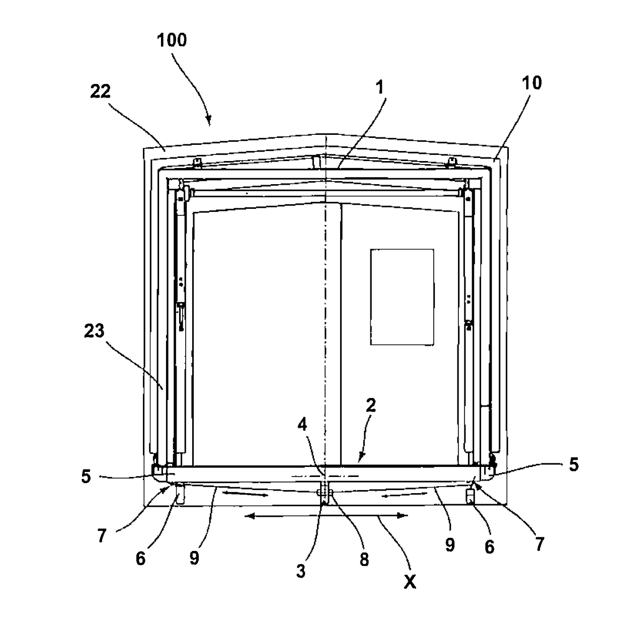 Coupling module for forming an interface between the cabin of a passenger bridge and an airplane