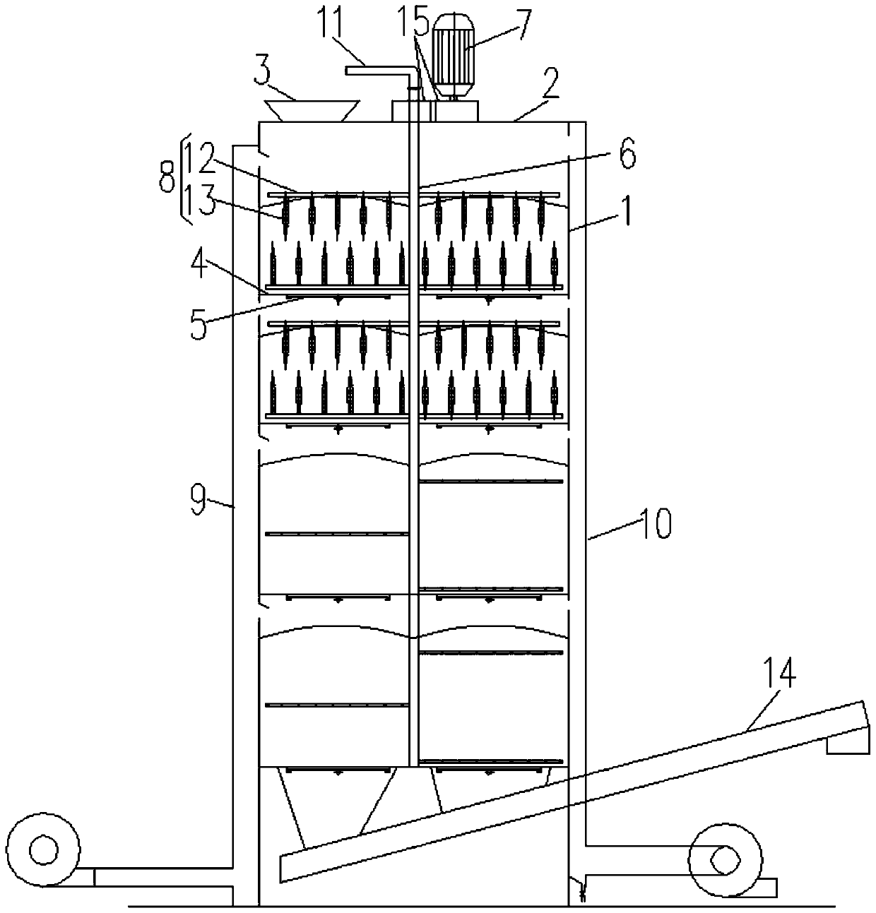 A vertical multi-layer aerobic biocomposting device