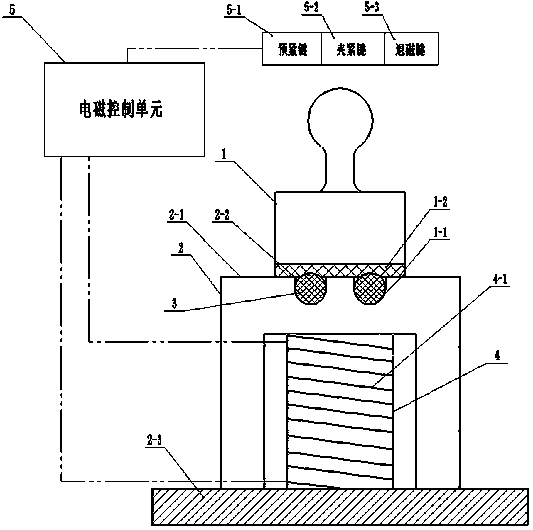 Optical fiber power-lossing electromagnet clamping device of optical fiber fused biconical taper machine