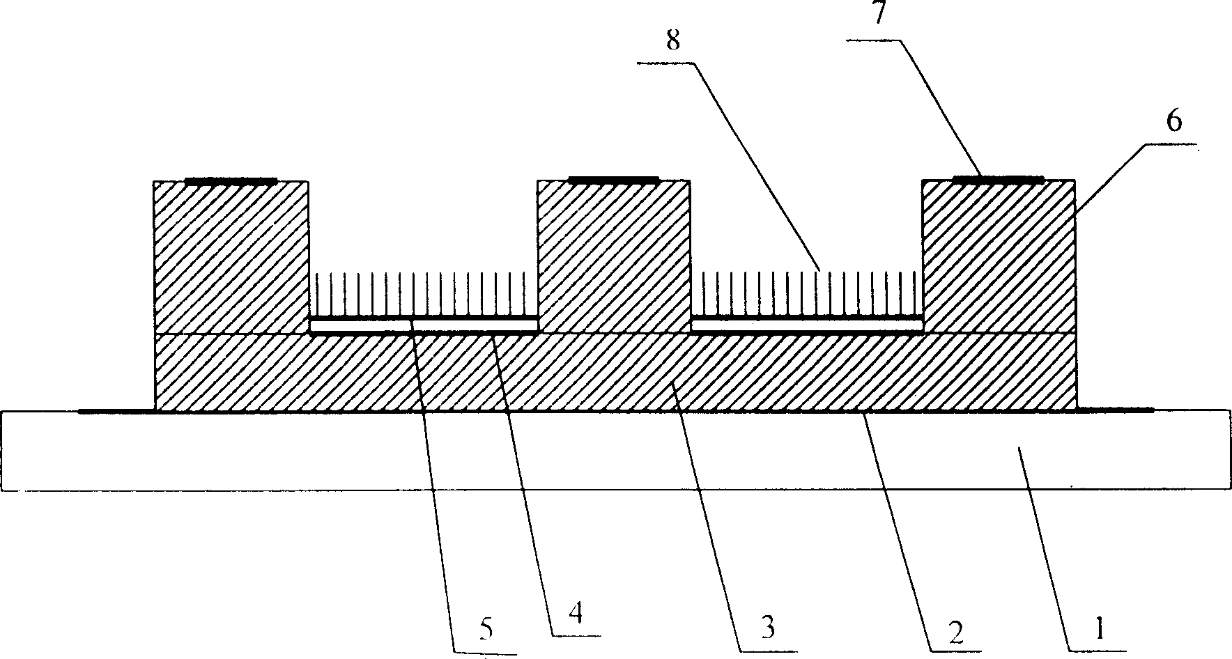 Planar display device with float-grid structure and its production