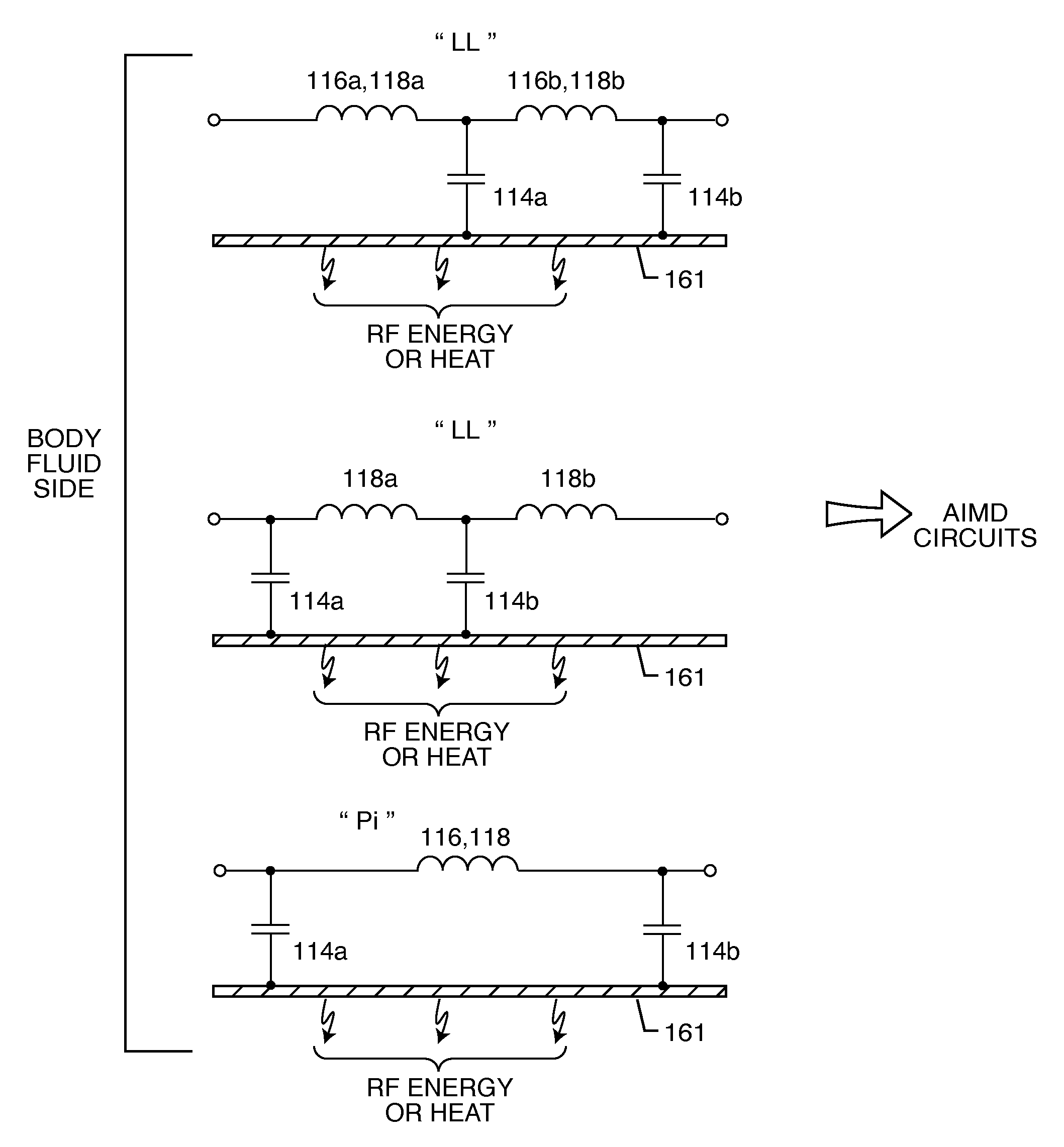 Switched diverter circuits for minimizing heating of an implanted lead and/or providing EMI protection in a high power electromagnetic field environment