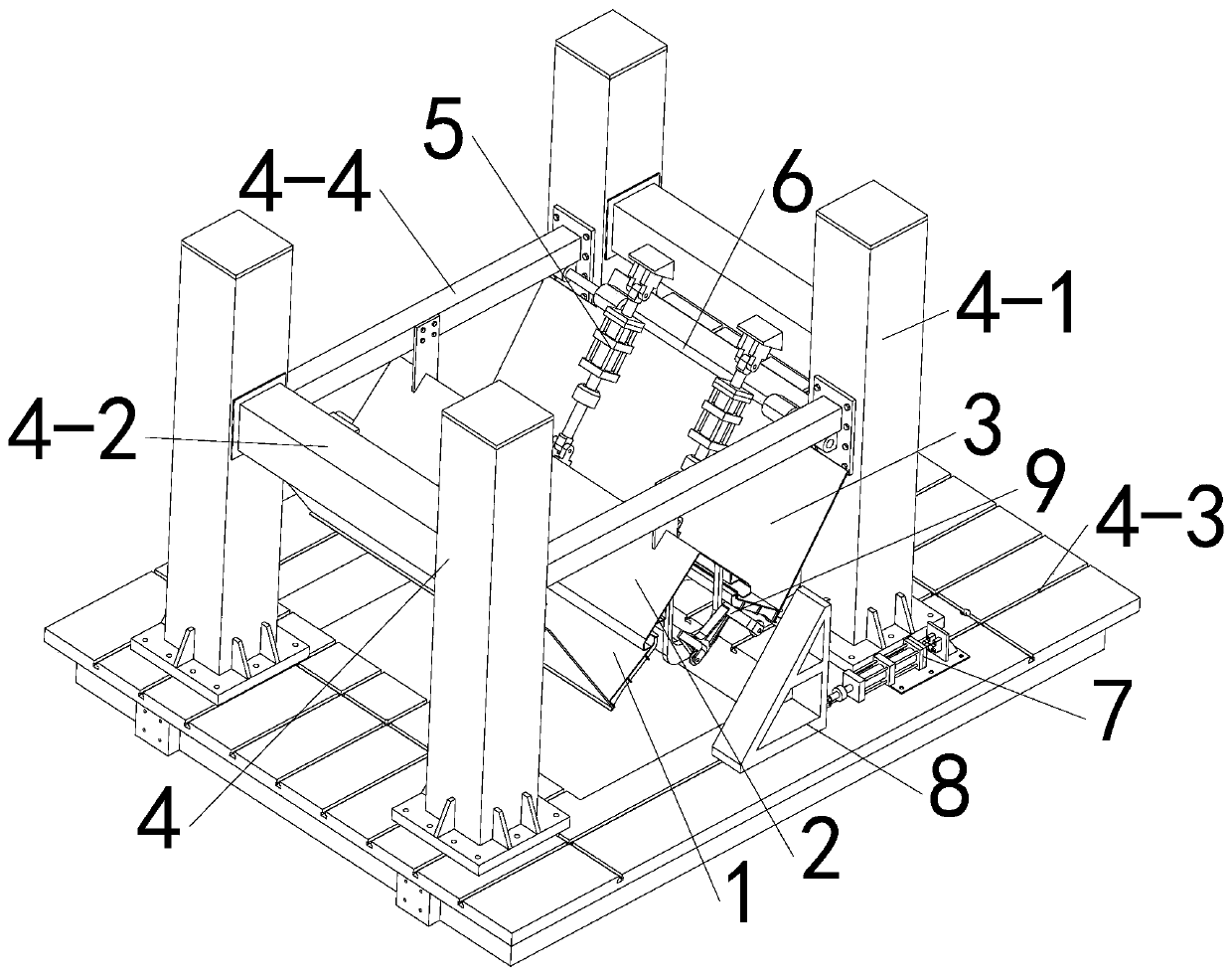 Test device for hopper car bottom door and opening and closing mechanism