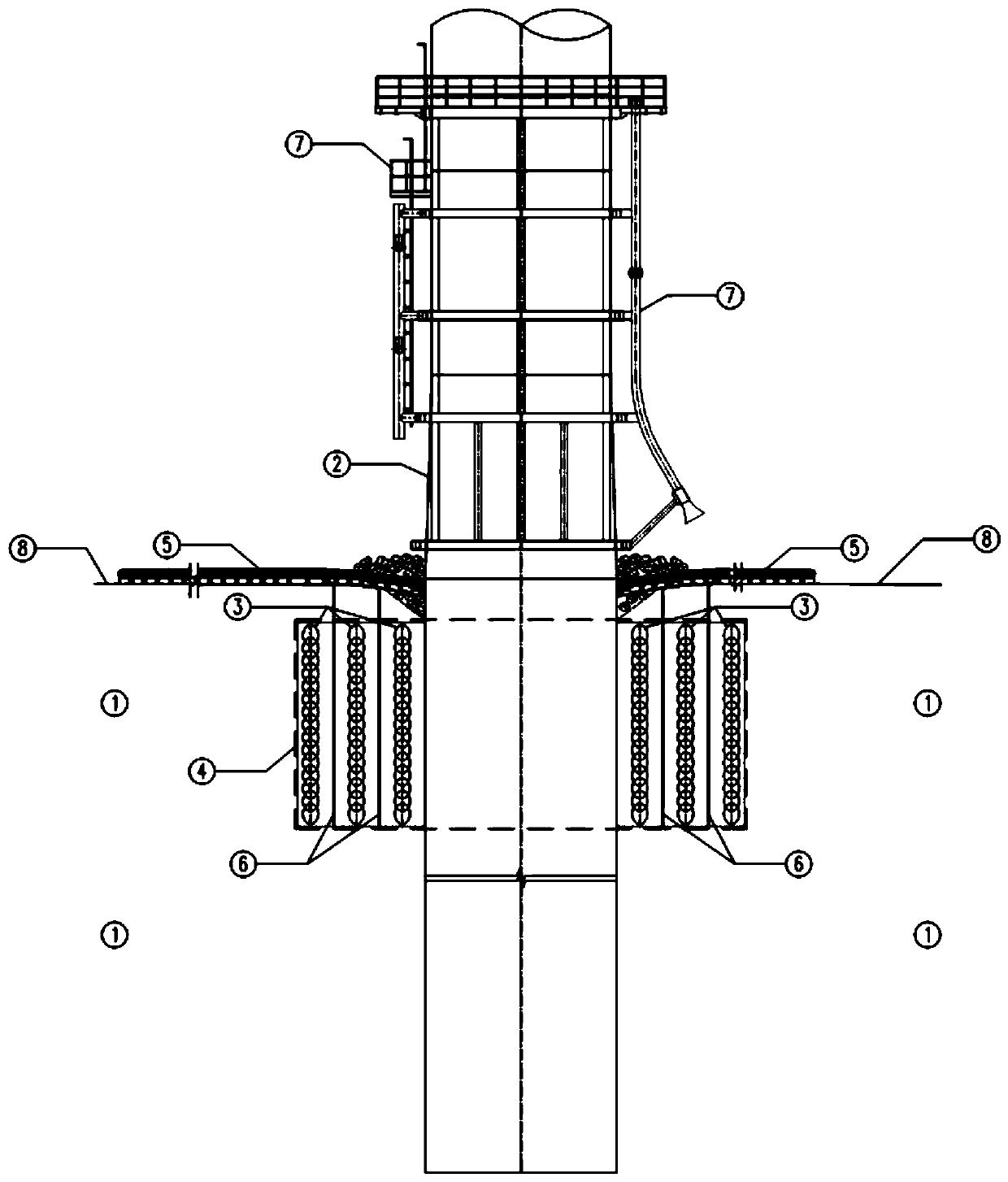 Offshore single pile foundation with compacted grouting reinforcement foundation