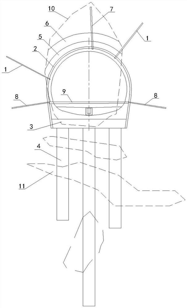 Active and pile-slab combined tunnel supporting system for karst cave group crossing and construction method