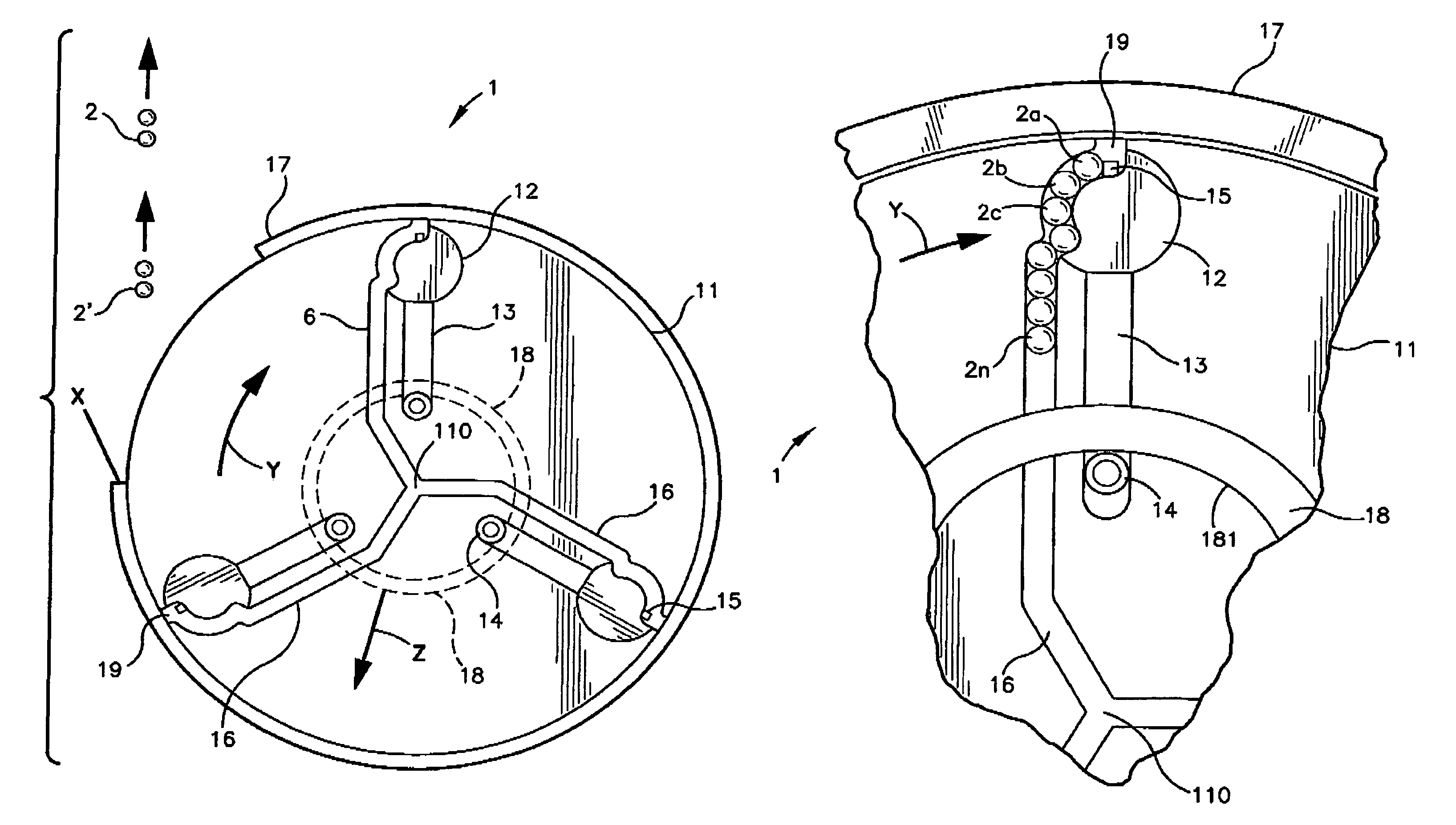 Trigger controlled release of controlled numbers of projectiles at each of controlled number of instances per revolution in a centrifugal propulsion weapon