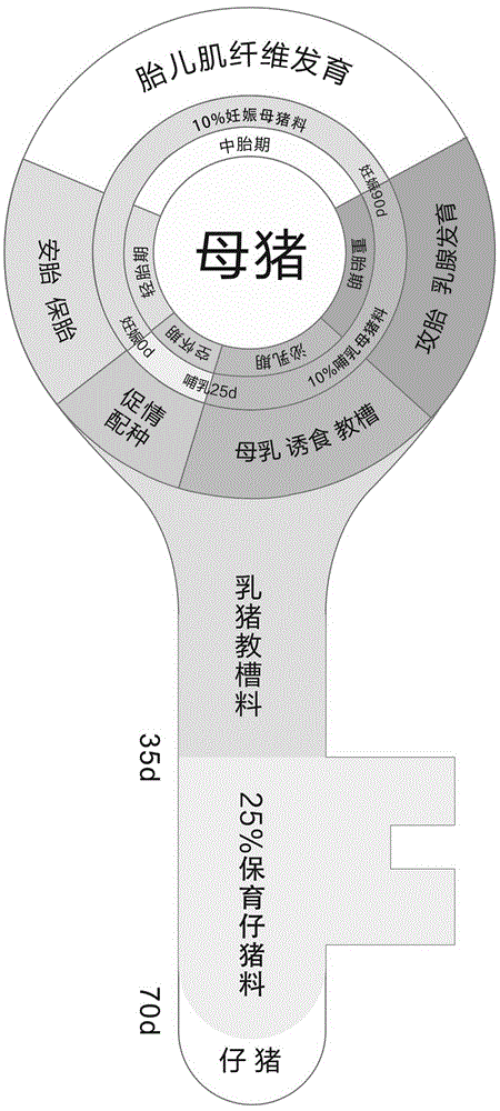 Sow and piglet nutrition integration feed and breeding mode thereof