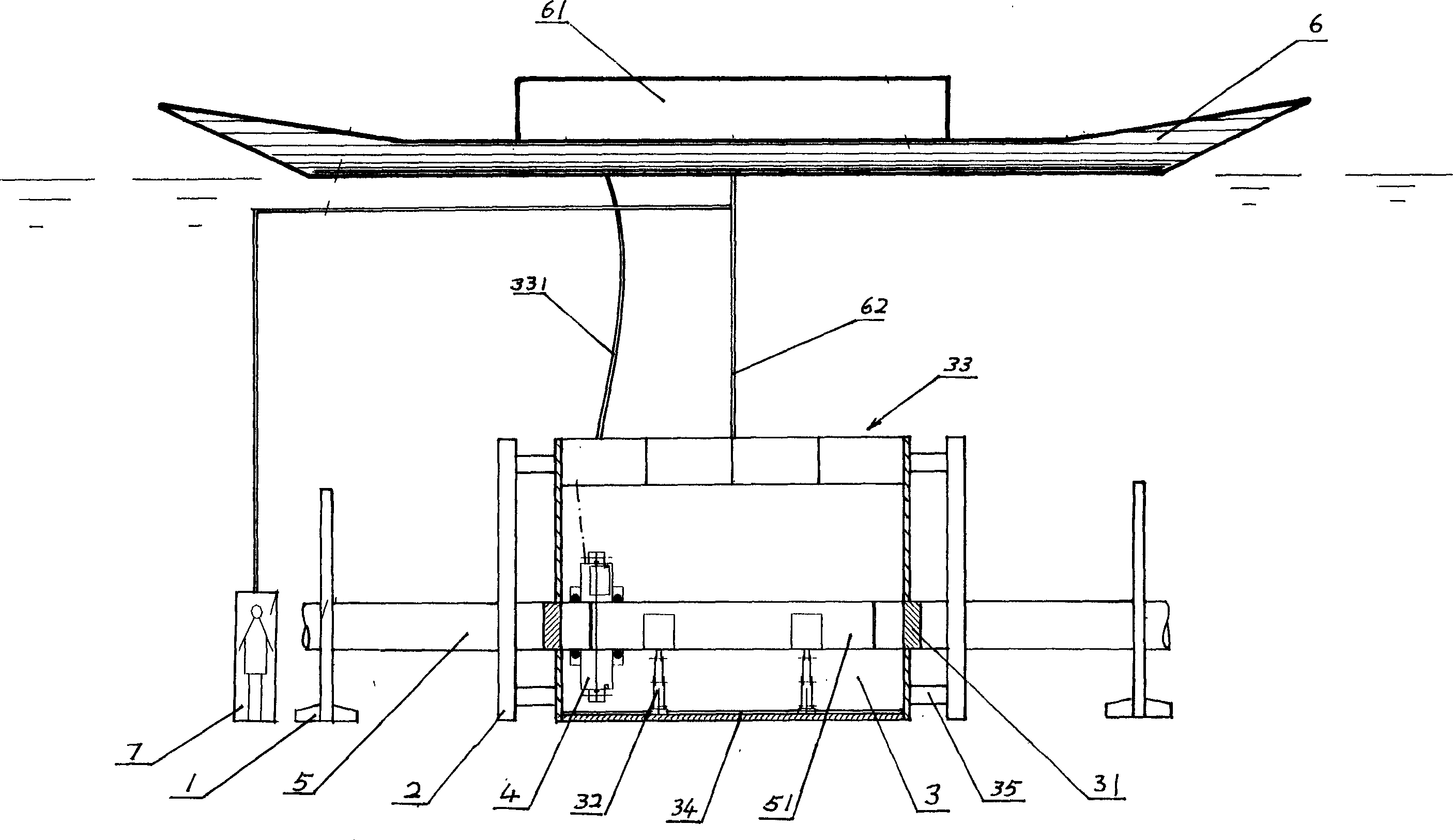 'cabin inside cabin' type working space for welding subwater pipeline in dry mode and under normal pressure