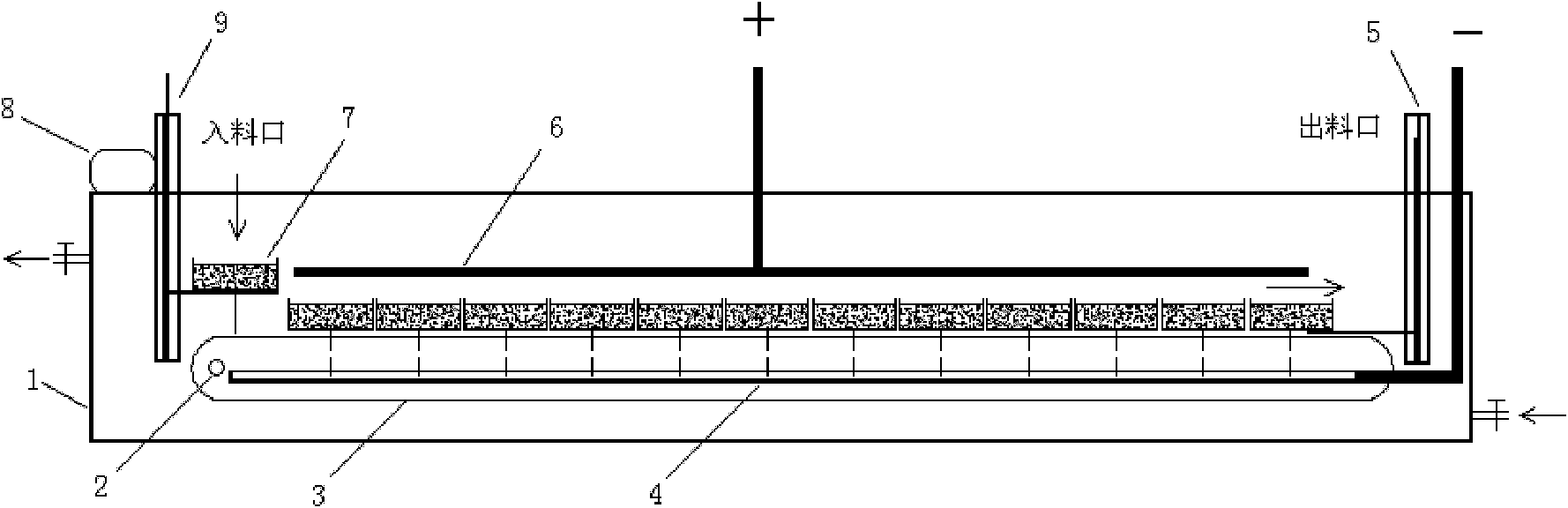 Horizontal movement type continuous electrolytic method and device of lead in regenerative lead-containing material