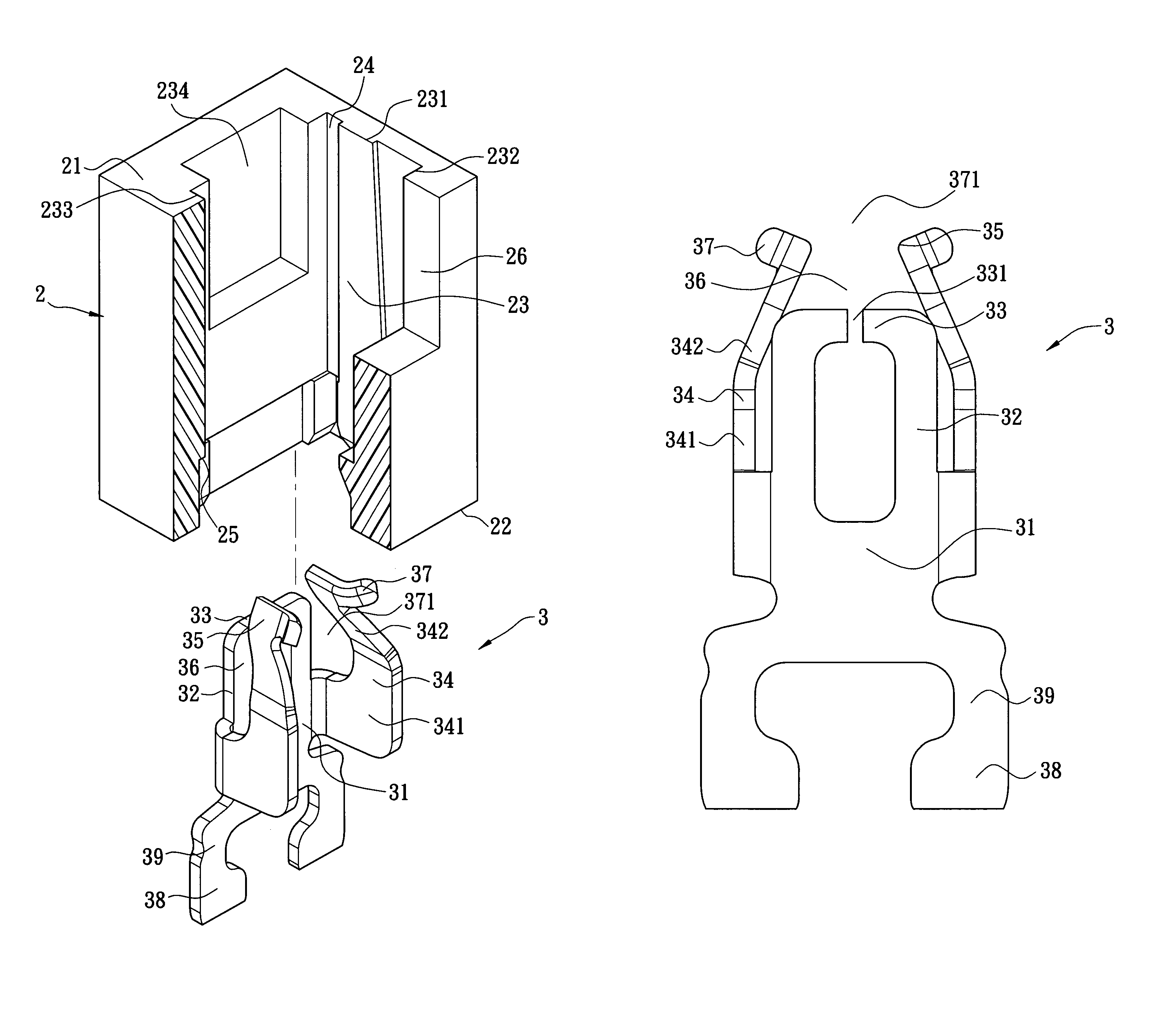 Electrical connector terminal having two contact portions and two leaning portions extending from a base