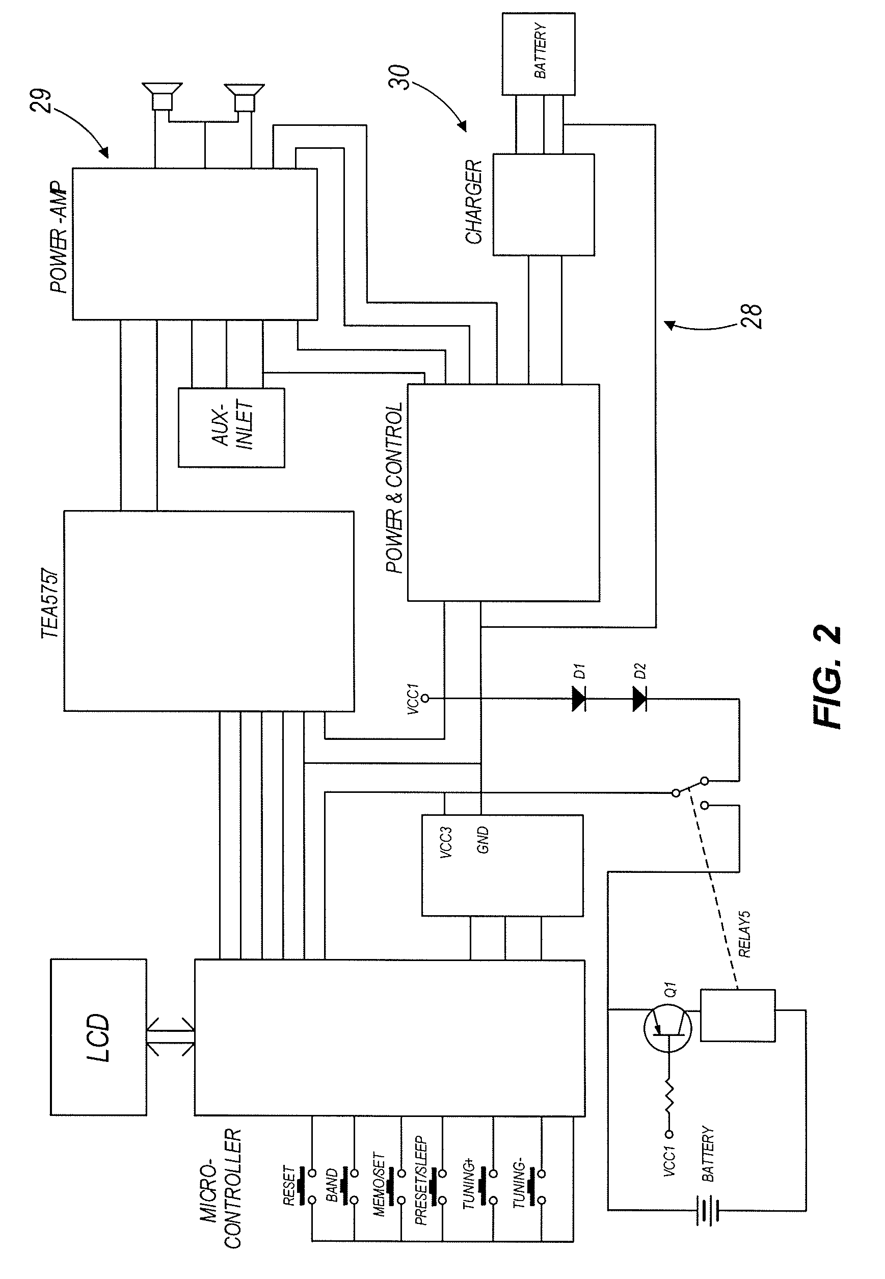 Electrical component having a selectively connectable battery charger