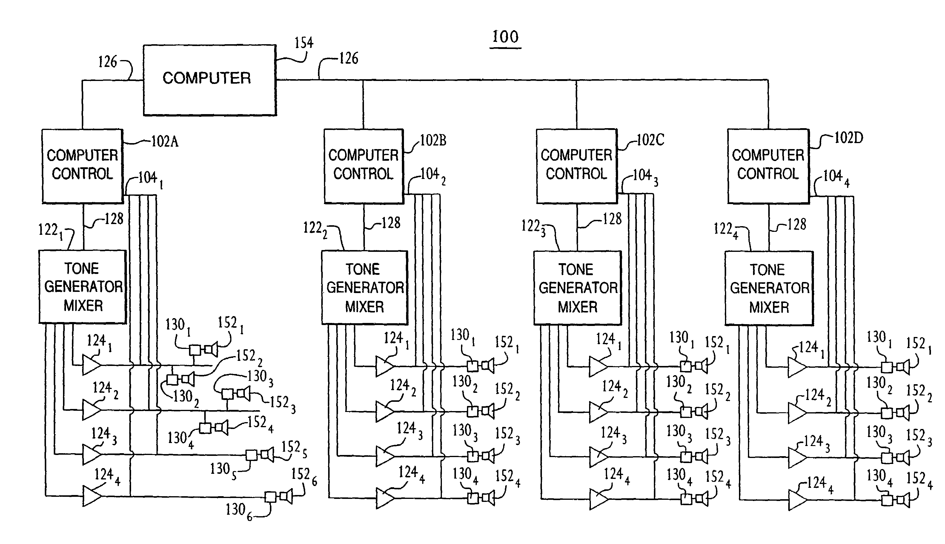 System for controlling remote speakers using centralized amplifiers, centralized monitoring and master/slave communication protocol