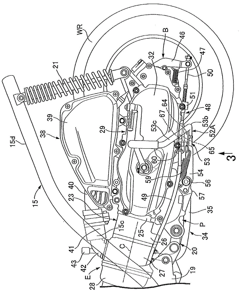 Brake cable support structure in saddle type vehicle