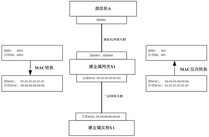 Method and device for interconnecting bare metal server and virtualized network