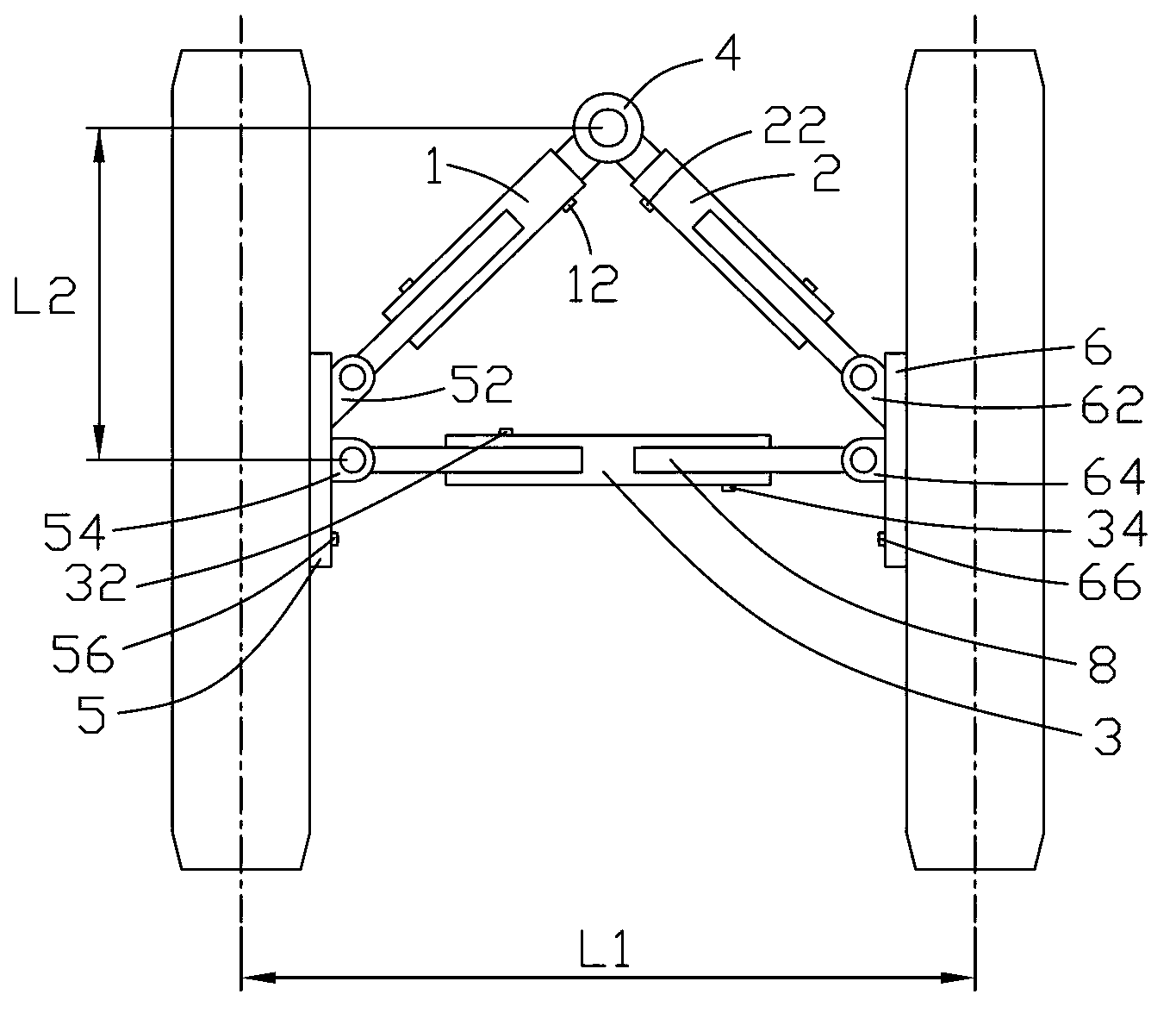Telescopic device and vehicle provided with same