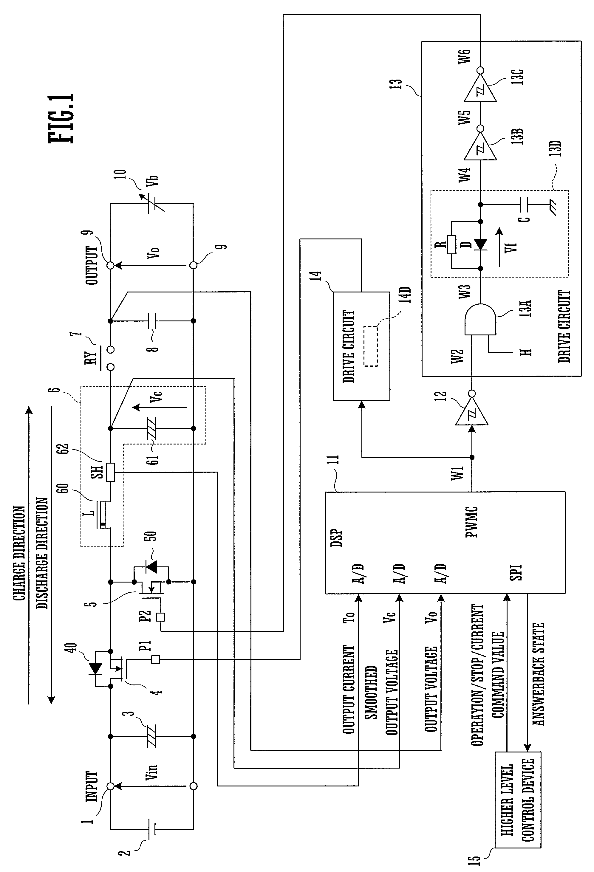 Power supply device for charge/discharge device, and charge/discharge device