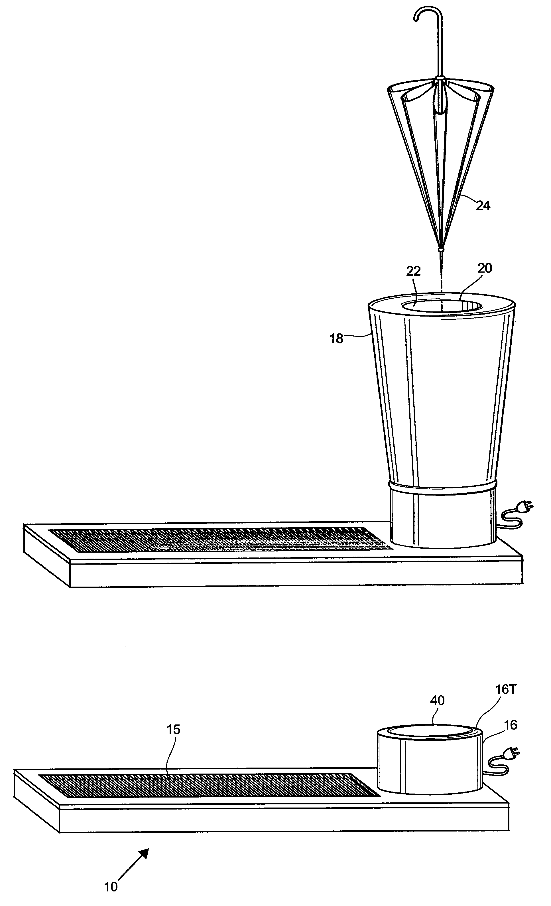 Umbrella and shoe drying device