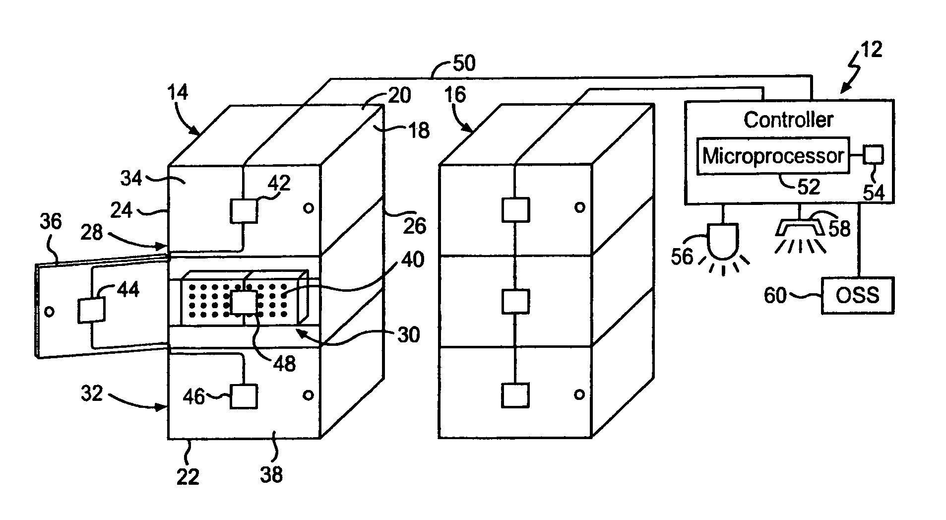 Fiber distribution frame arrangement having a centralized controller which universally controls and monitors access to fiber distribution frames