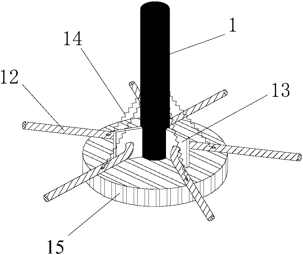 Lead hole implanted anti-floating rock anchor rod with supporting trays and construction method thereof