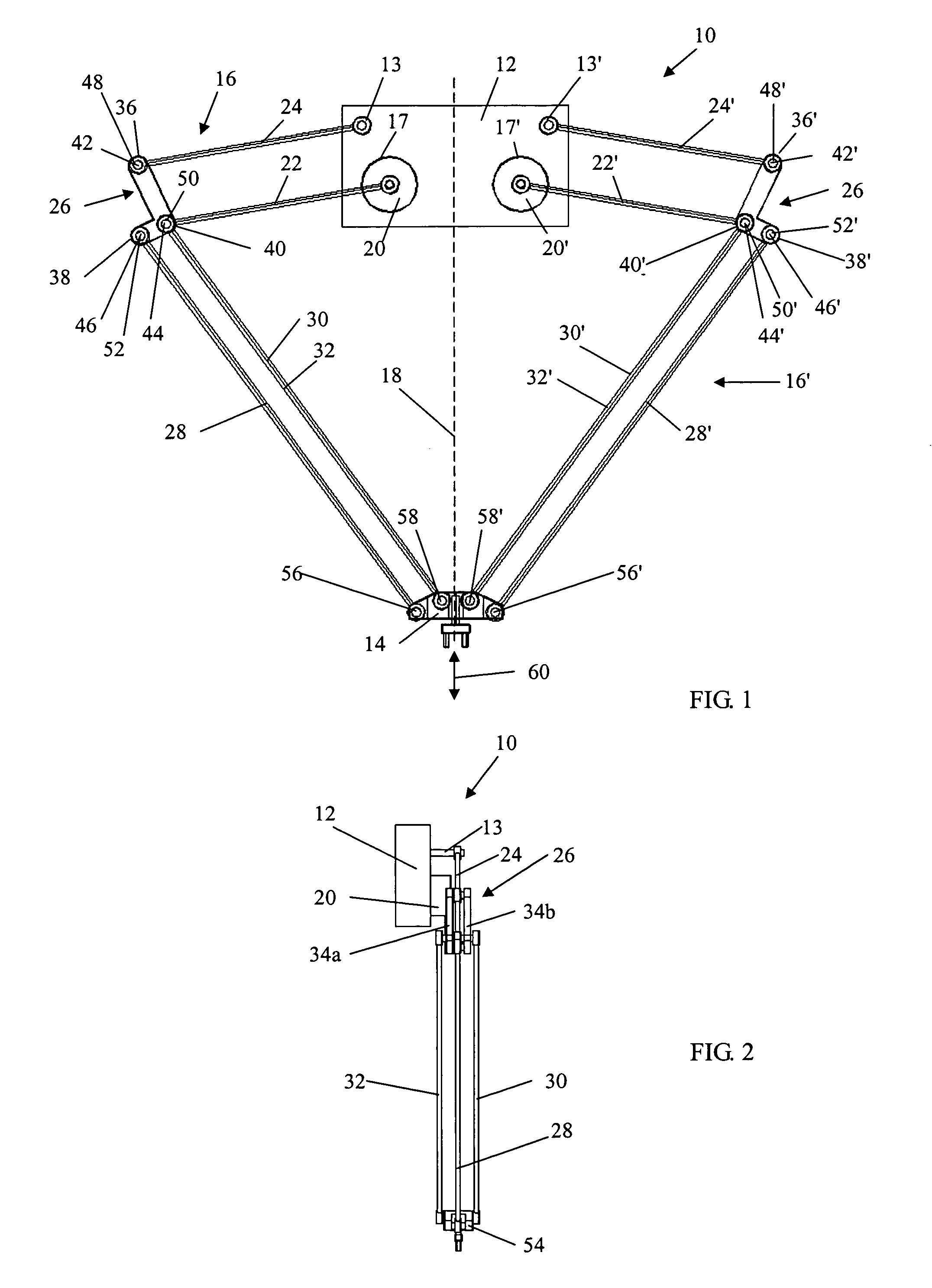 Planar parallel robot mechanism with two translational degrees of freedom