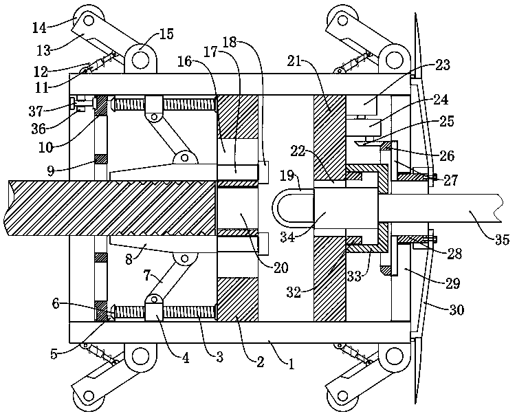 Auxiliary traction head of rolling type cylindrical power cable threading apparatus