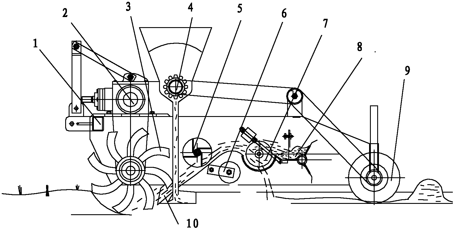 Throwing borrowing type all-position earth surface profiling film laminating machine capable of vertical and horizontal film pressing and rotary tillage