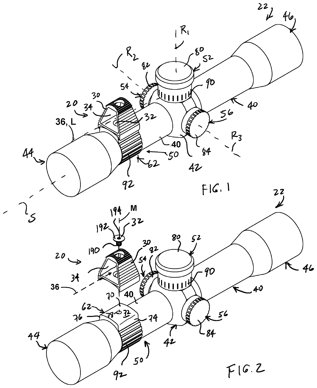 Lever assembly for optical scopes