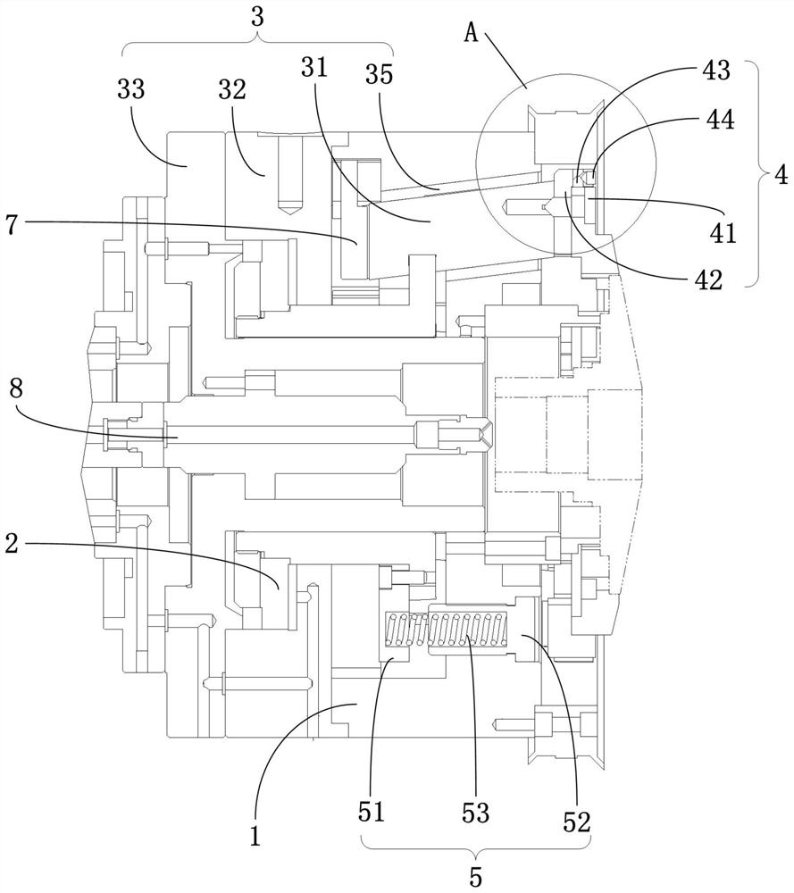 A five-jaw elastic pneumatic clamping device for a turning and grinding machine