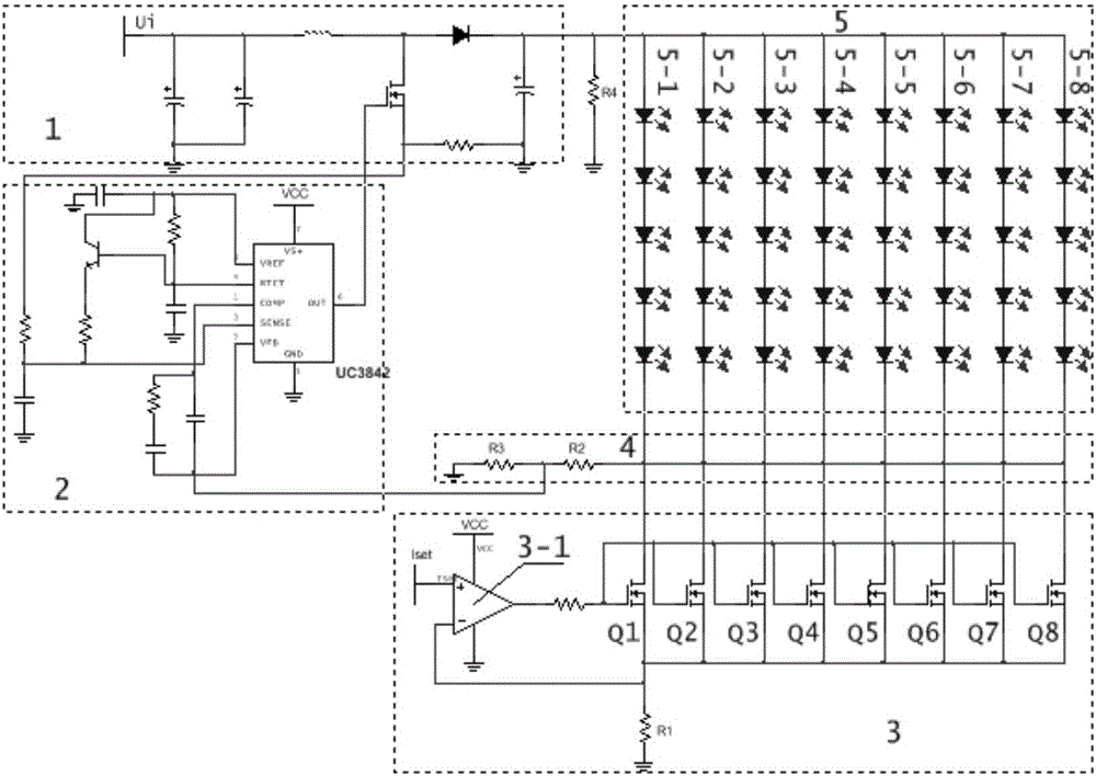 Multi-channel adaptive load led constant current drive circuit