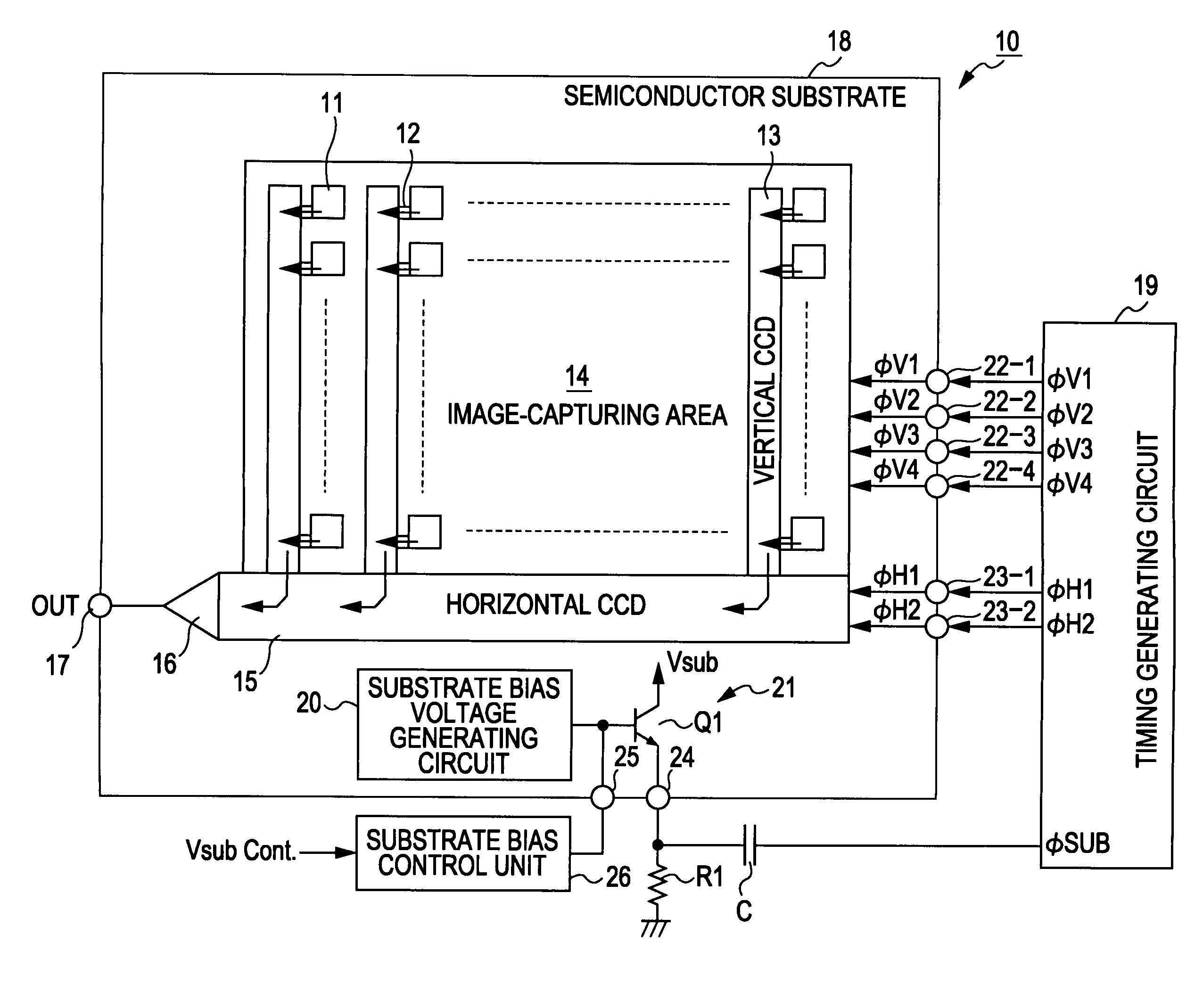 Solid-state image-capturing device, driving method thereof, camera electric charge transfer device, driving method and driving device for driving load, and electronic equipment