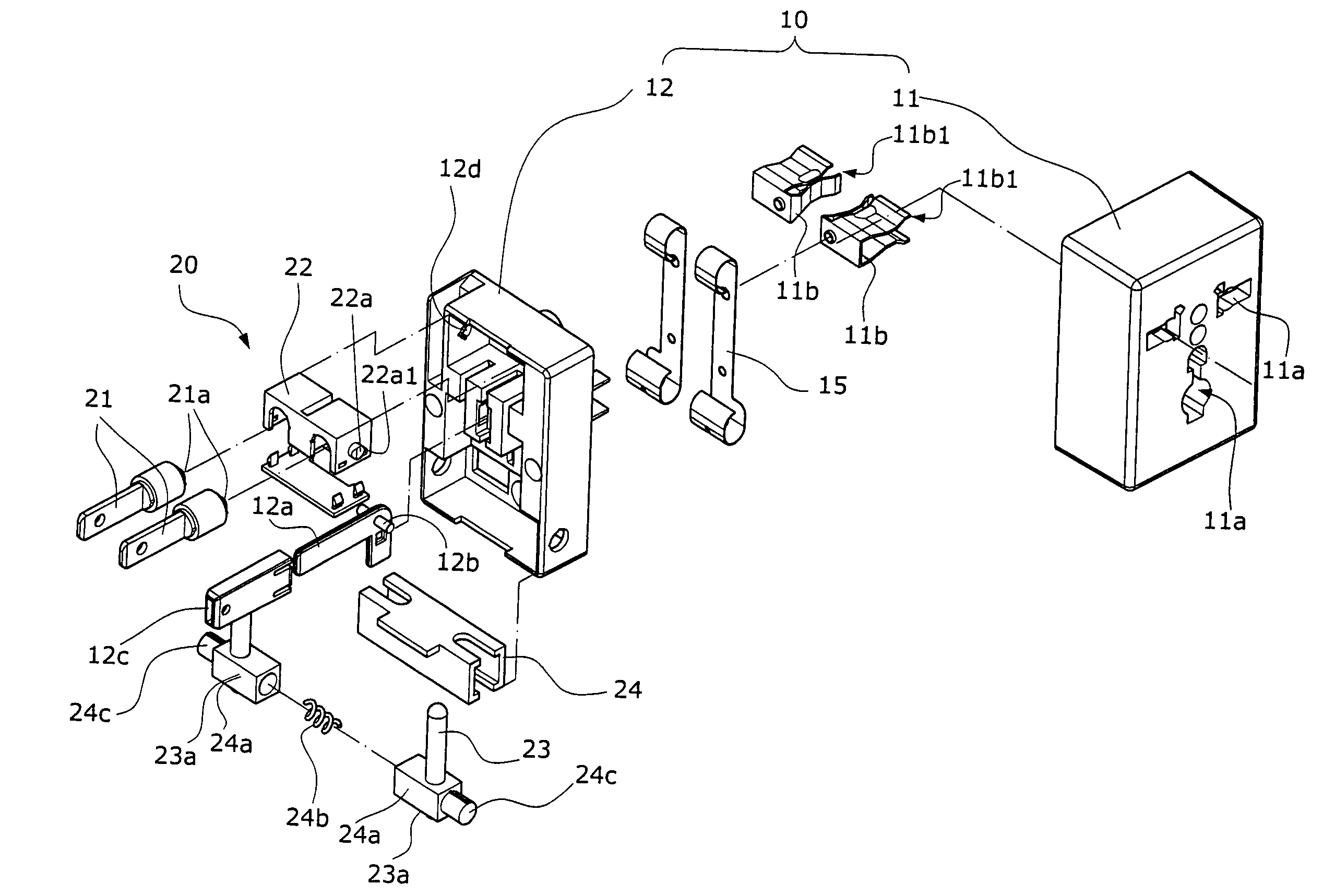 Compact traveling-use power adapter structure